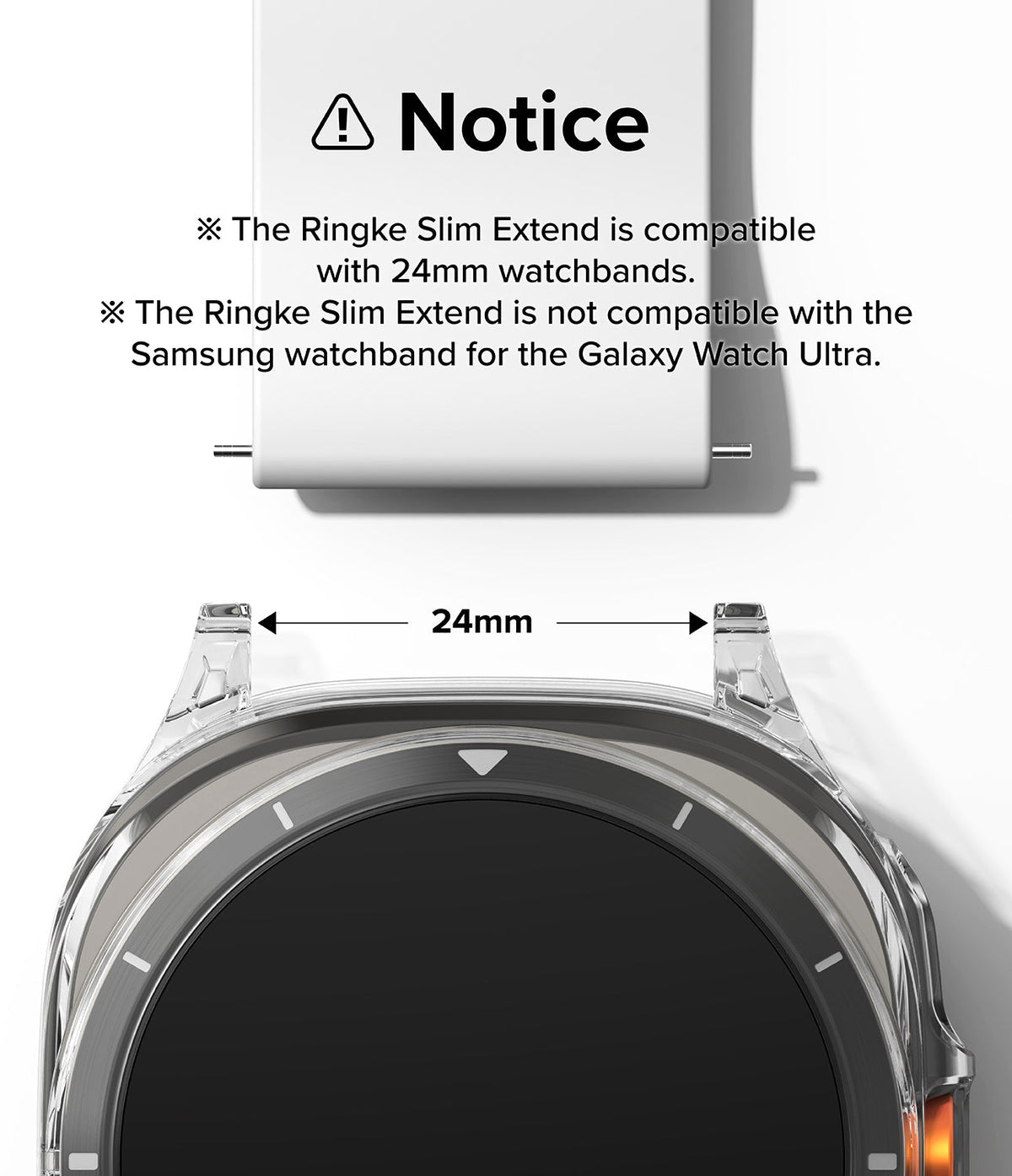 Galaxy Watch Ultra | Slim Extend & Glass - Notice text showing 24mm watchband compatibility for the Slim Extend adapter.