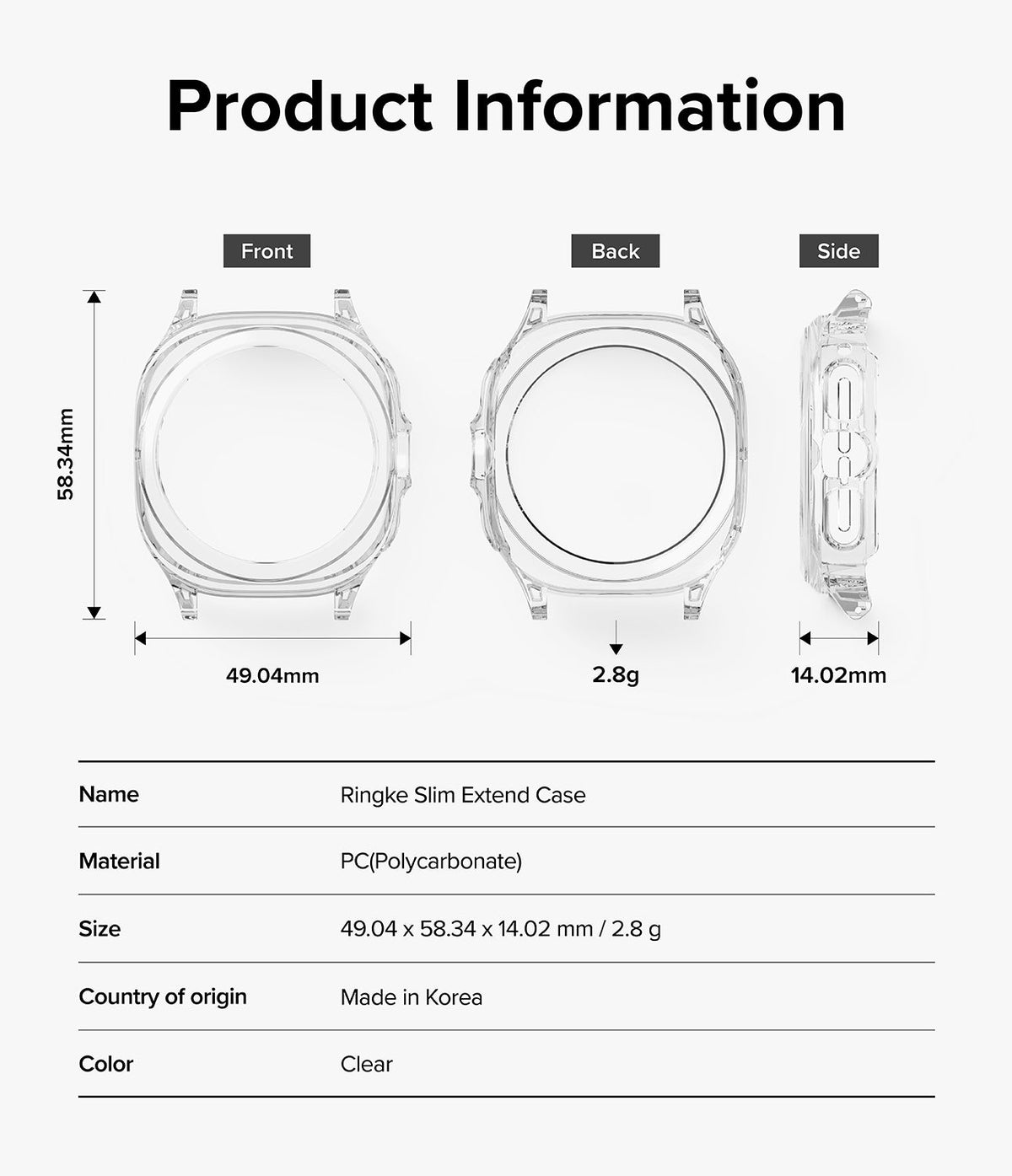 Galaxy Watch Ultra | Slim Extend & Glass - Technical diagram showing front, back, and side views with dimensions.