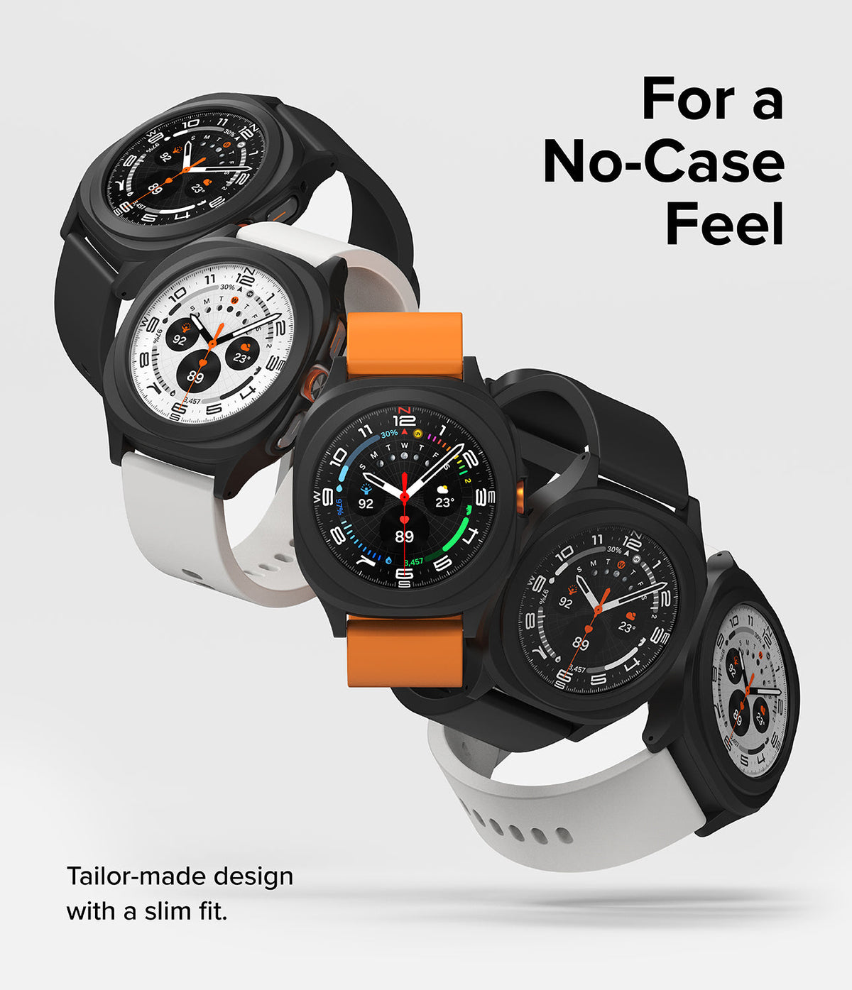 Galaxy Watch Ultra | Slim Extend & Glass - Five Galaxy Watch Ultra units in various colors floating against a white background.