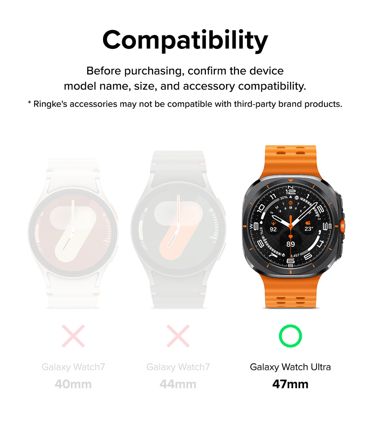 Galaxy Watch Ultra Screen Protector | Glass - R10 - Compatibility chart showing Galaxy Watch Ultra 47mm is the only compatible model.