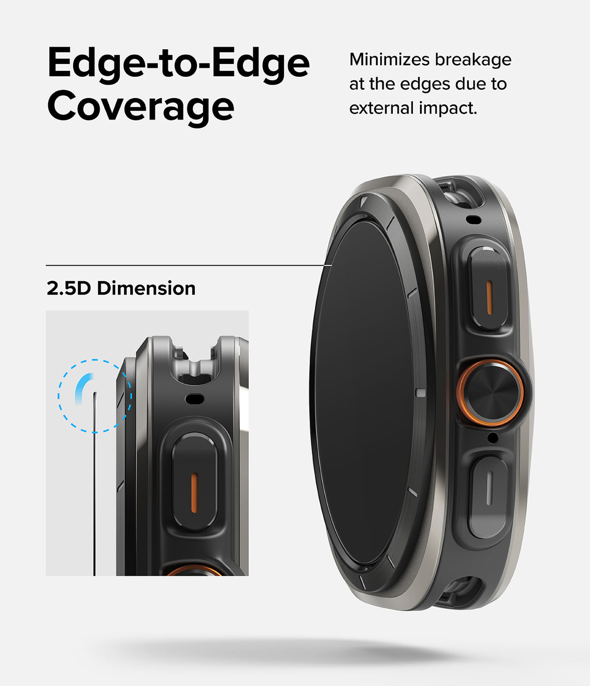 Galaxy Watch Ultra Screen Protector | Glass - R10 - Side view of smartwatch showing 2.5D edge-to-edge glass coverage.