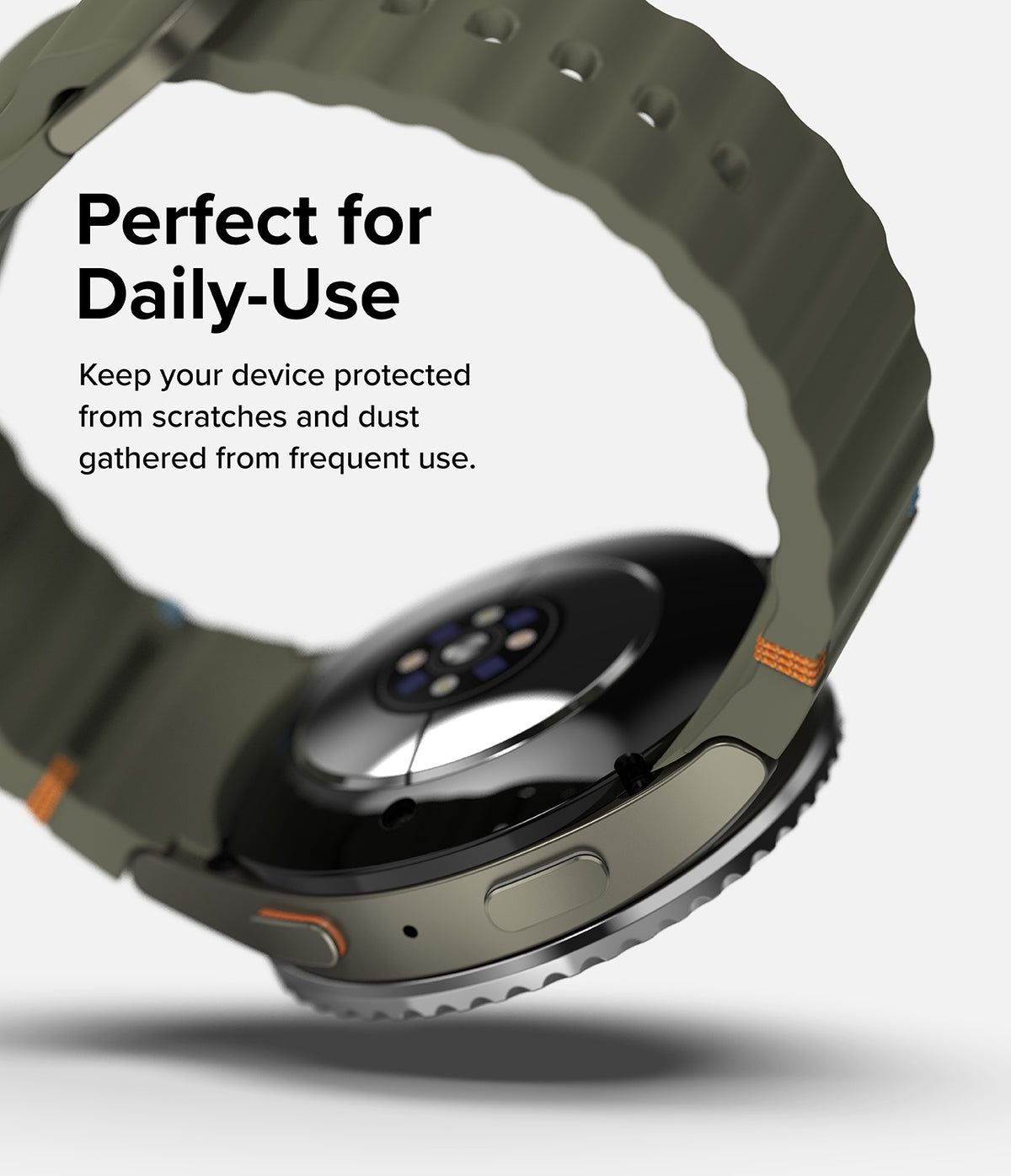 Galaxy Watch 7 40mm | Bezel Styling Premium & Glass - Olive green watch with protective bezel and strap on white background.