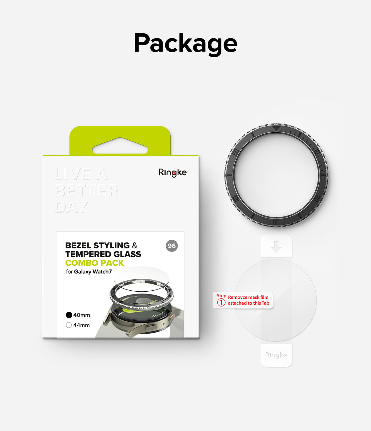 Galaxy Watch 7 40mm | Bezel Styling Premium & Glass - Ringke bezel styling ring and tempered glass screen protector.