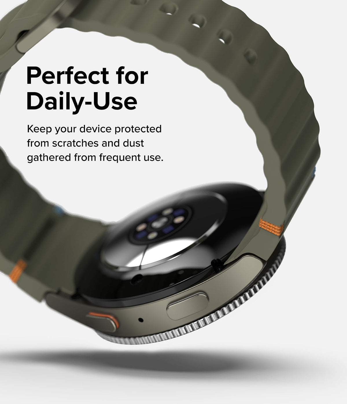 Galaxy Watch 7 (40mm) | Bezel Styling & Glass - Olive green smartwatch with textured band and metallic bezel.
