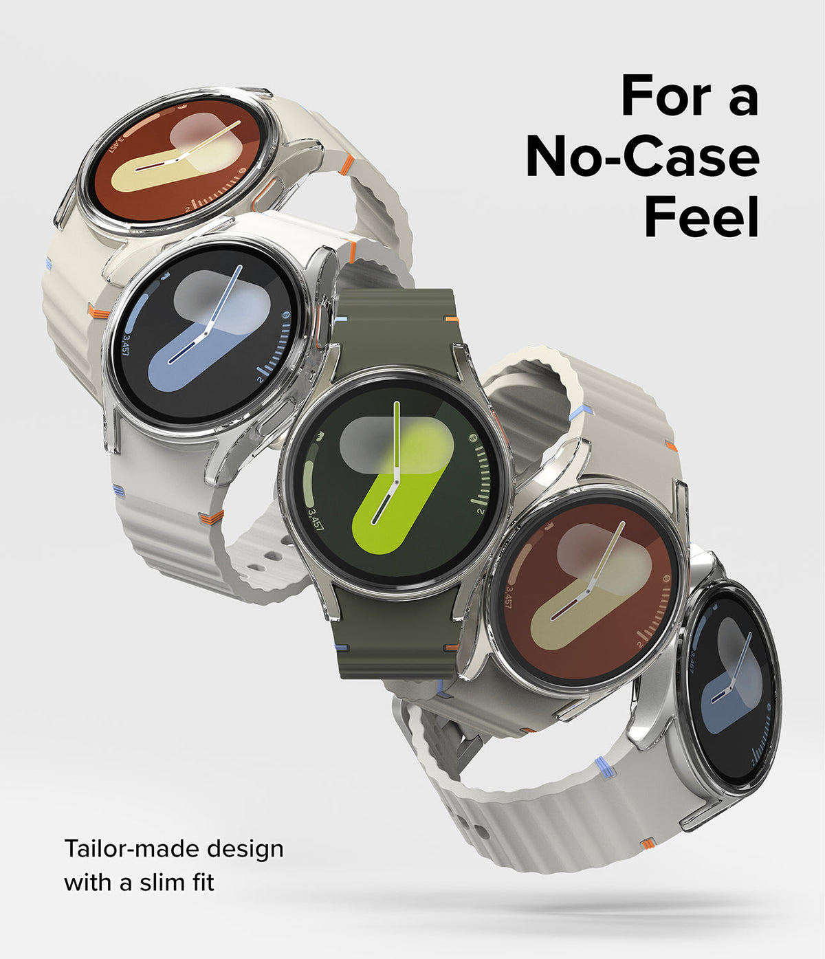 Galaxy Watch 7 (44mm) | Slim & Glass - Multiple Galaxy Watch 7 units with clear slim cases and colorful watch faces.