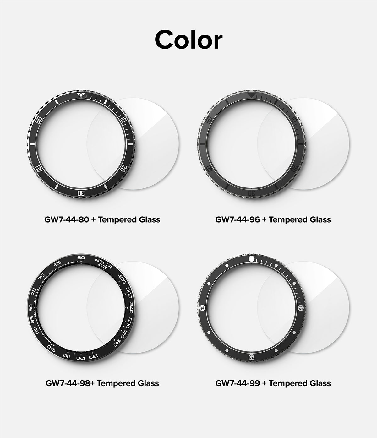 Galaxy Watch 7 44mm | Bezel Styling Premium & Glass - Four distinct watch bezel styles with tempered glass screen protectors.