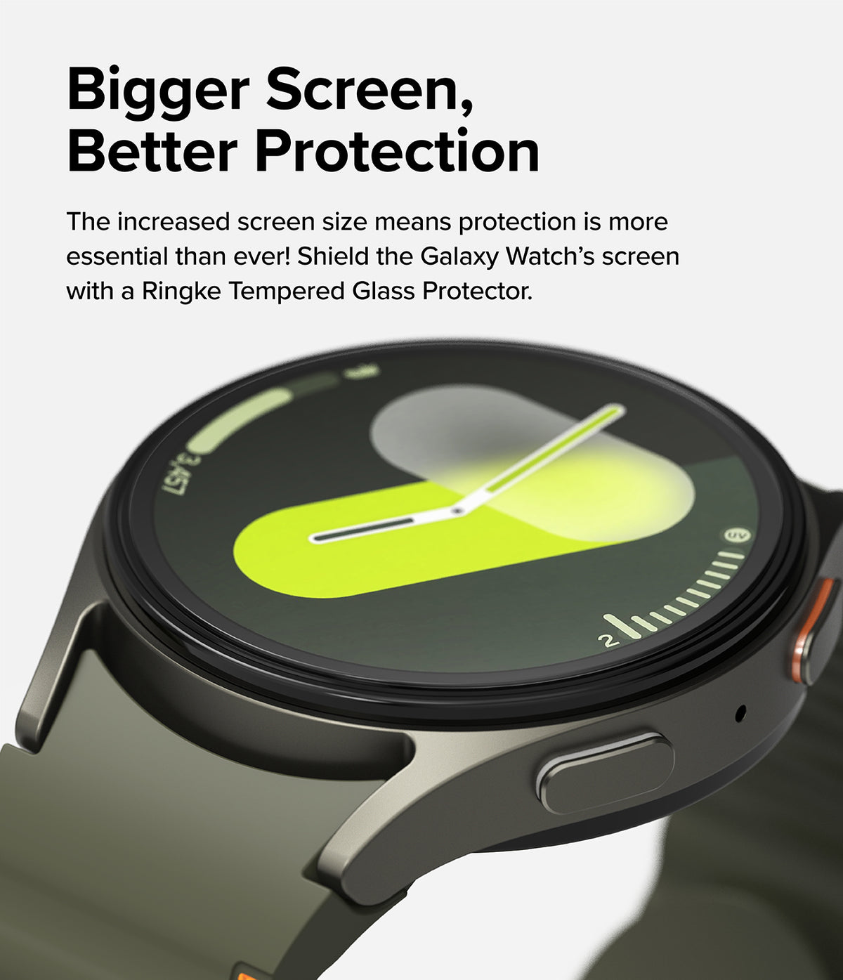 Galaxy Watch 7 44mm Screen Protector | Glass - R6 - Galaxy Watch 7 44mm Screen Protector - Close-up of a Galaxy Watch 7 with a tempered glass screen protector applied.