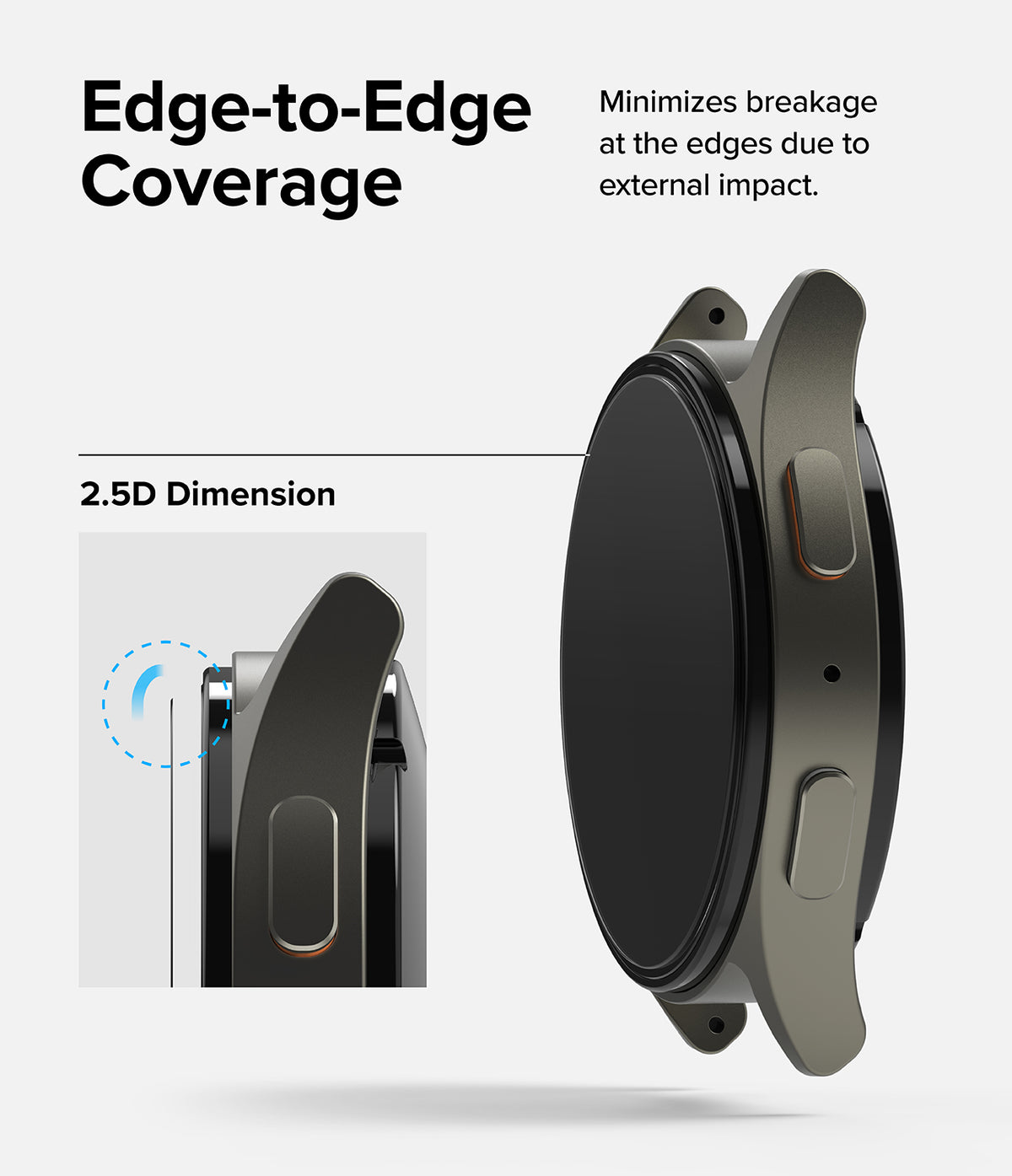 Galaxy Watch 7 40mm Screen Protector | Glass - R4 - Galaxy Watch 7 40mm Screen Protector - Side view of smartwatch showing edge-to-edge glass coverage and 2.5D curved edges.