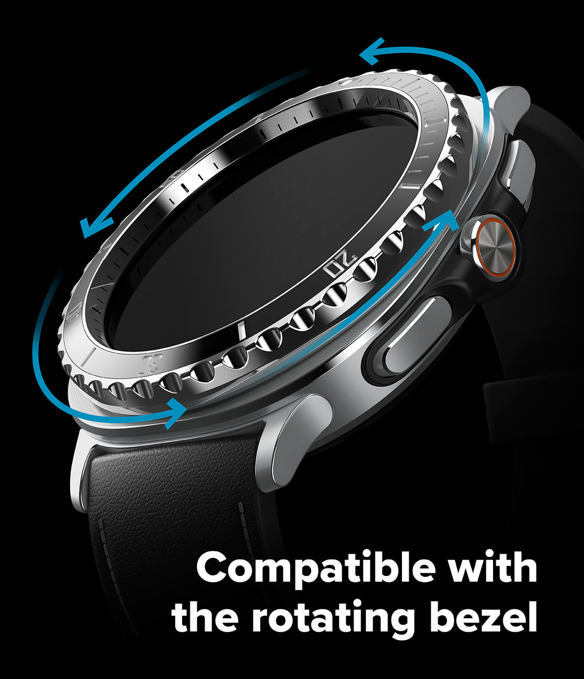 Galaxy Watch 8 Classic 46mm | Bezel Styling Premium - Silver rotating watch bezel accessory with blue rotation arrows.