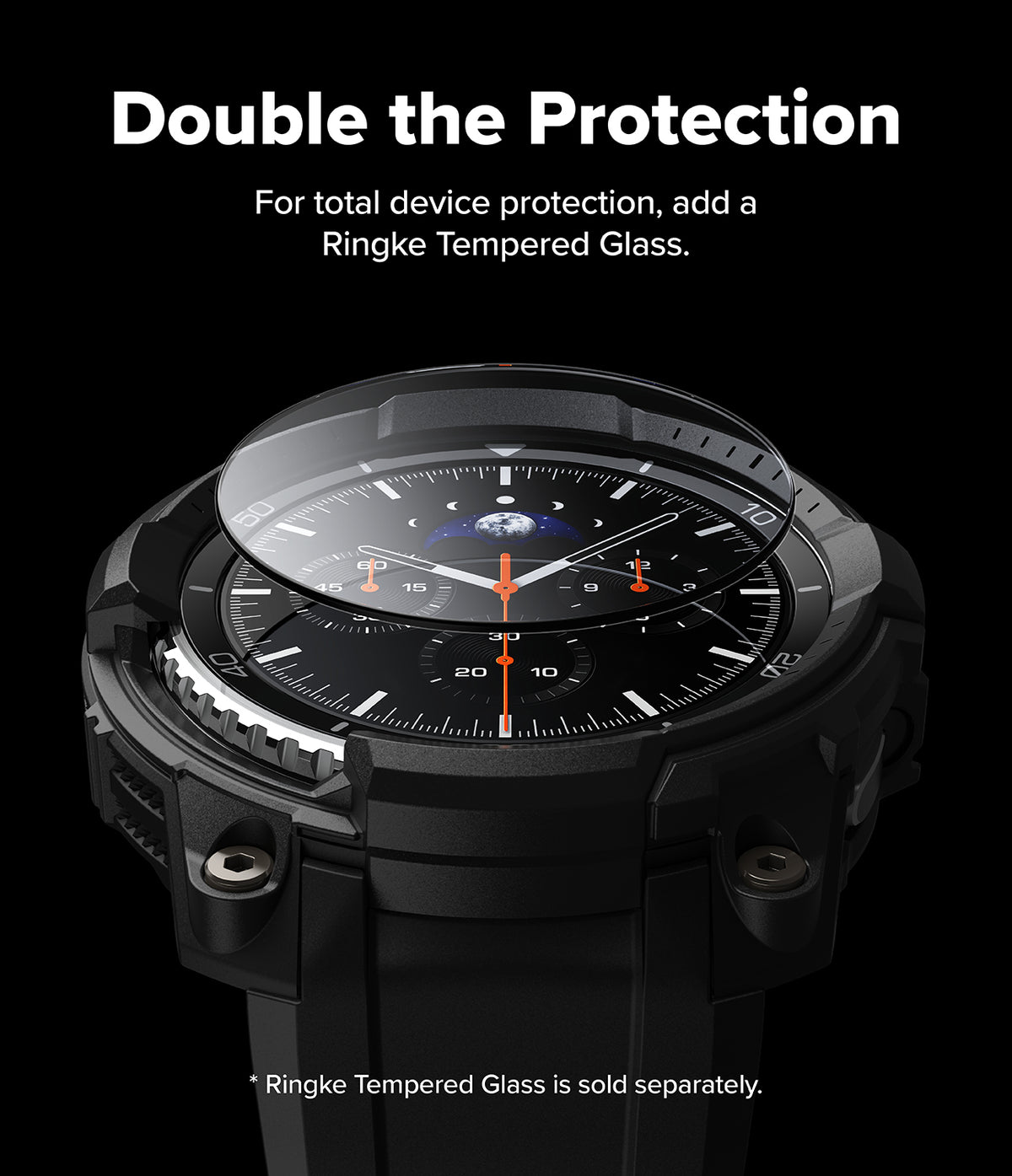Galaxy Watch 8 Classic 46mm Case + Band | Rugged Gear - Galaxy Watch 8 Classic 46mm Case + Band - Rugged black watch case with a floating tempered glass screen protector.
