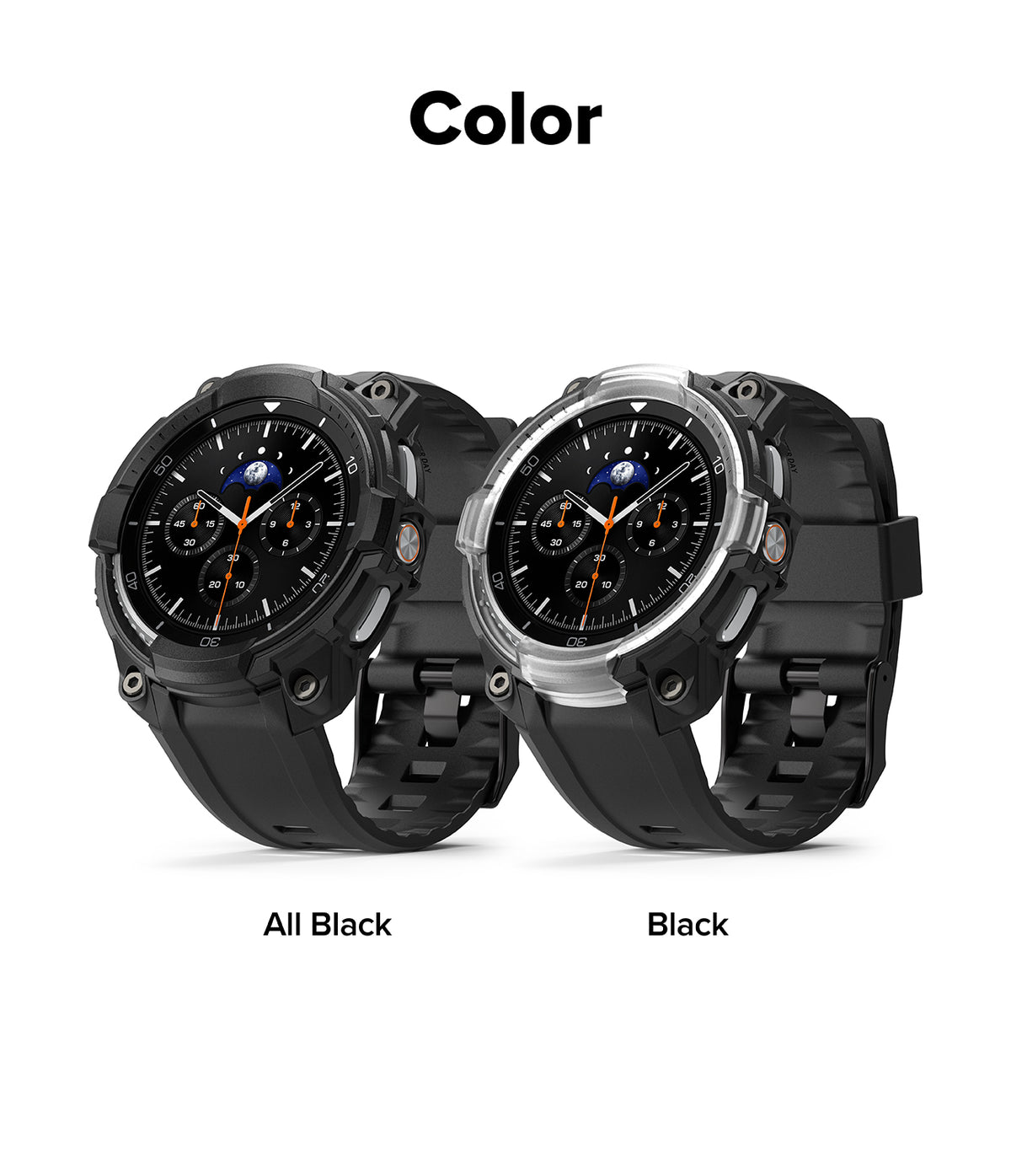 Galaxy Watch 8 Classic 46mm Case + Band | Rugged Gear - Two rugged smartwatches in all-black and black/silver styles.