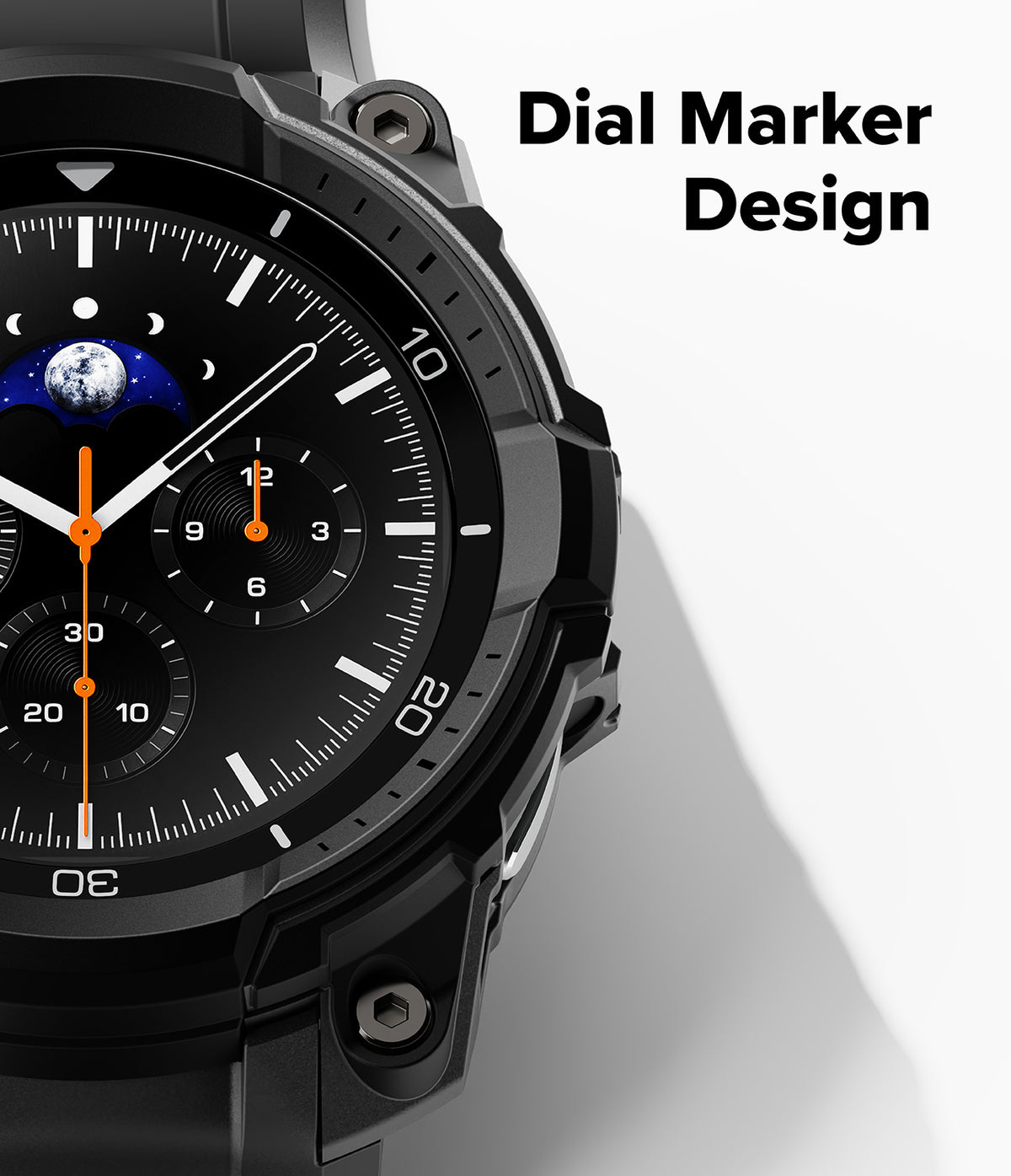 Galaxy Watch 8 Classic 46mm Case + Band | Rugged Gear - Galaxy Watch 8 Classic 46mm Case + Band - Close-up of a rugged black watch case with a detailed analog dial display.