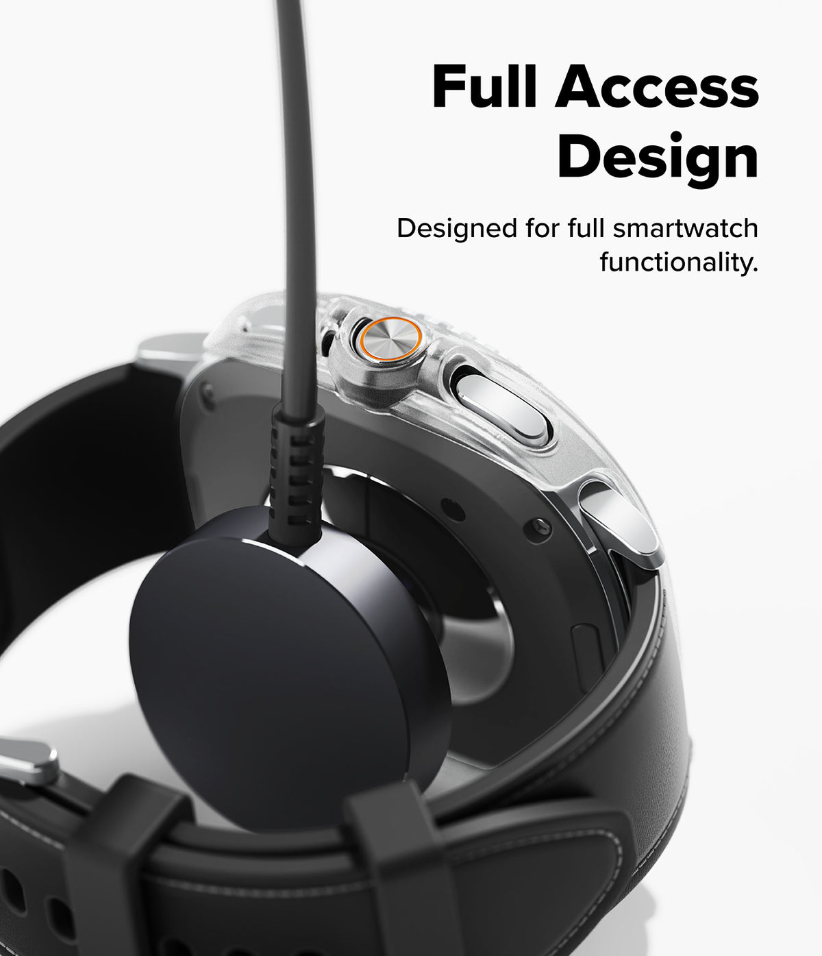 Galaxy Watch 8 Classic 46mm Case | Slim - Clear protective case on a smartwatch being charged by a magnetic cable.
