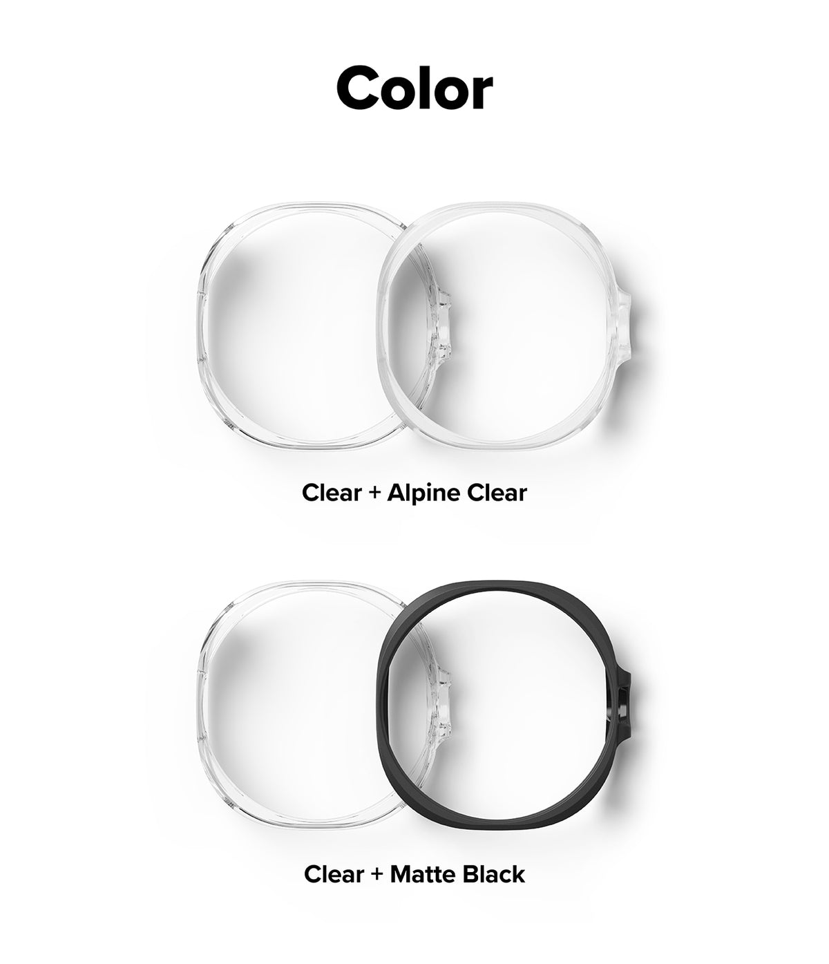 Galaxy Watch 8 Classic 46mm Case | Slim - Two pairs of watch cases in clear, alpine clear, and matte black finishes.