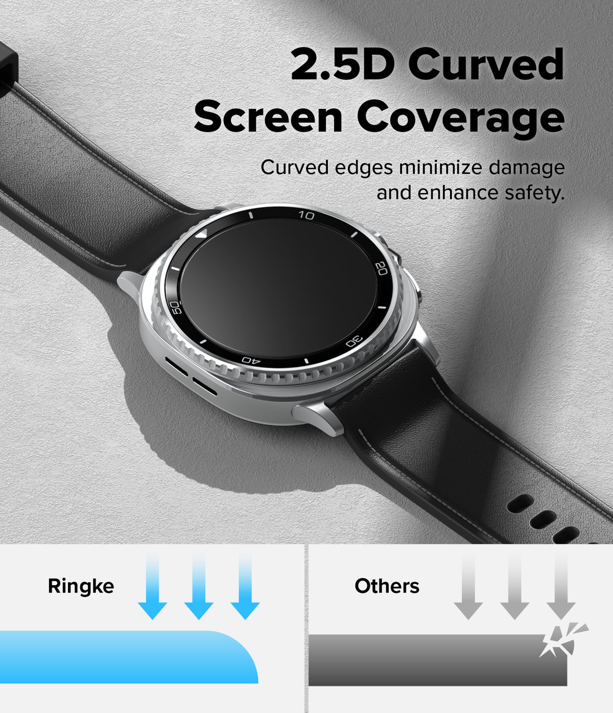 Galaxy Watch 8 Classic 46mm Screen Protector | Tempered Glass Pro - Smartwatch with 2.5D curved tempered glass showing impact protection.