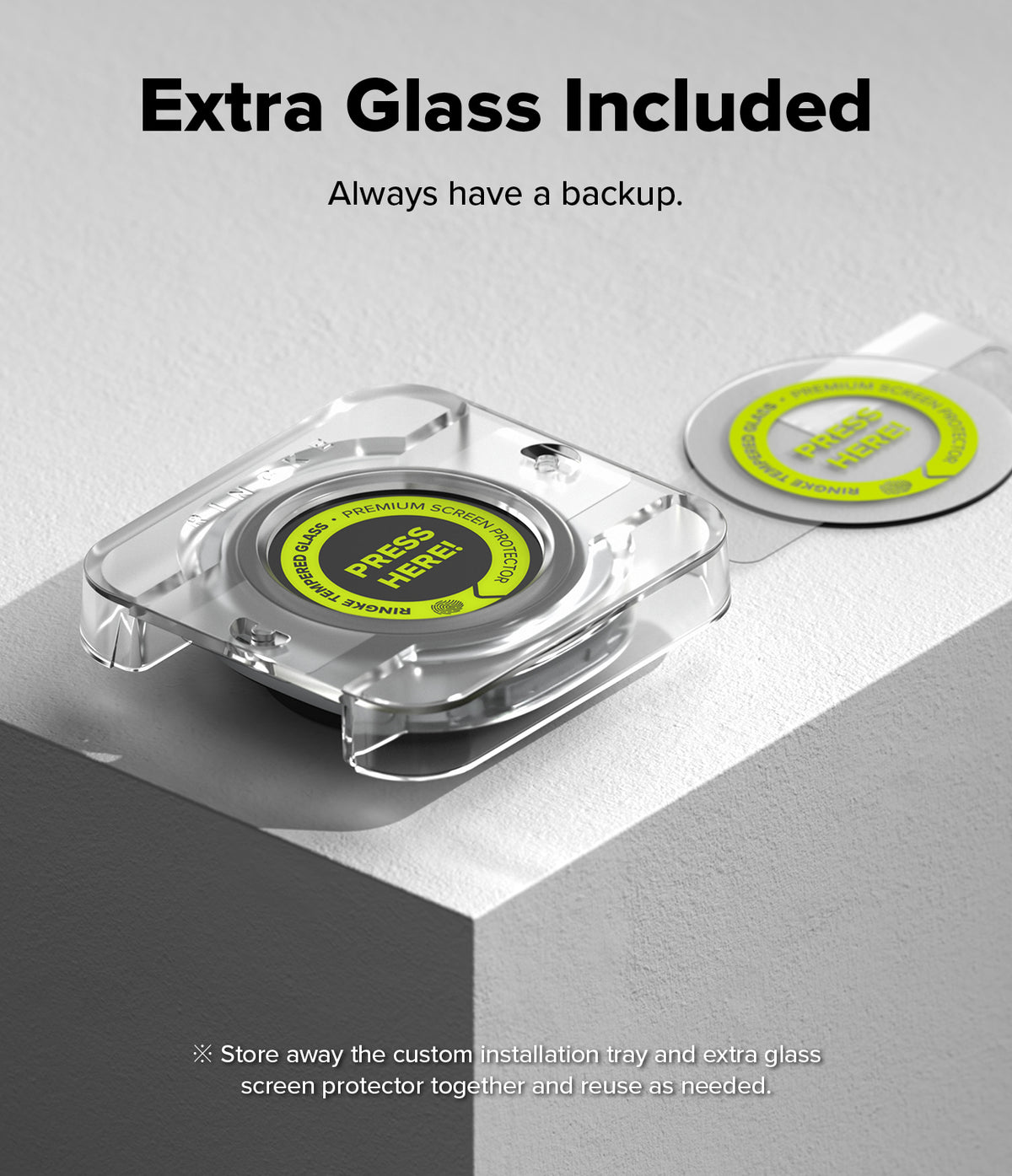 Galaxy Watch 9 / 8 40mm Screen Protector | Tempered Glass Pro - Installation tray with screen protector and spare glass.