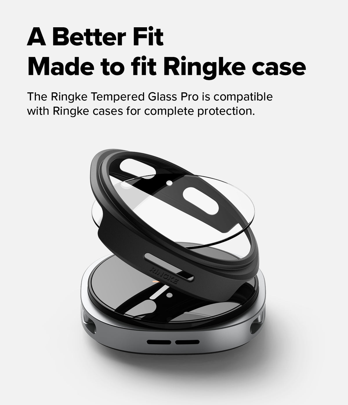 Galaxy Watch 8 44mm Screen Protector | Tempered Glass Pro - Tempered glass screen protector hovering above a watch case.