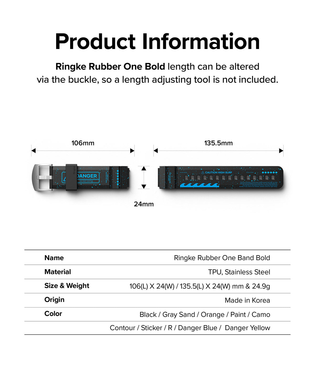 Watch Lug 20mm | Rubber One Bold Band - Design - Technical diagram showing dimensions and features of a black watch strap.