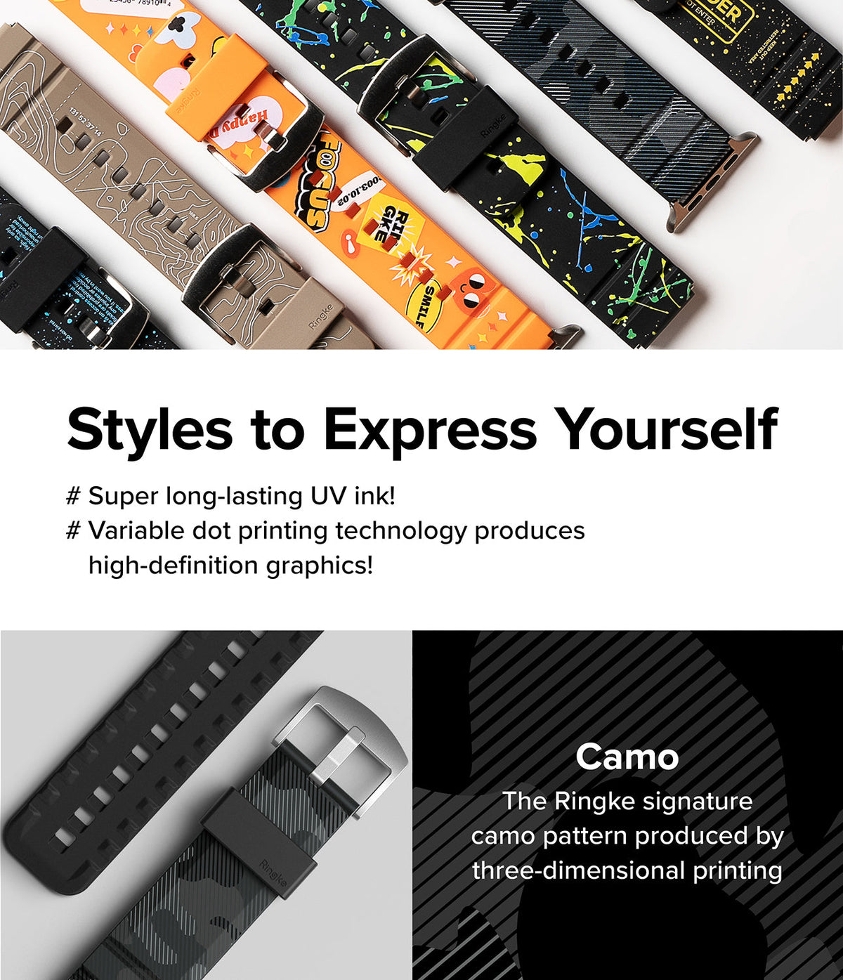 Watch Lug 20mm | Rubber One Bold Band - Design - Assorted colorful patterned watch bands with high-definition UV prints.