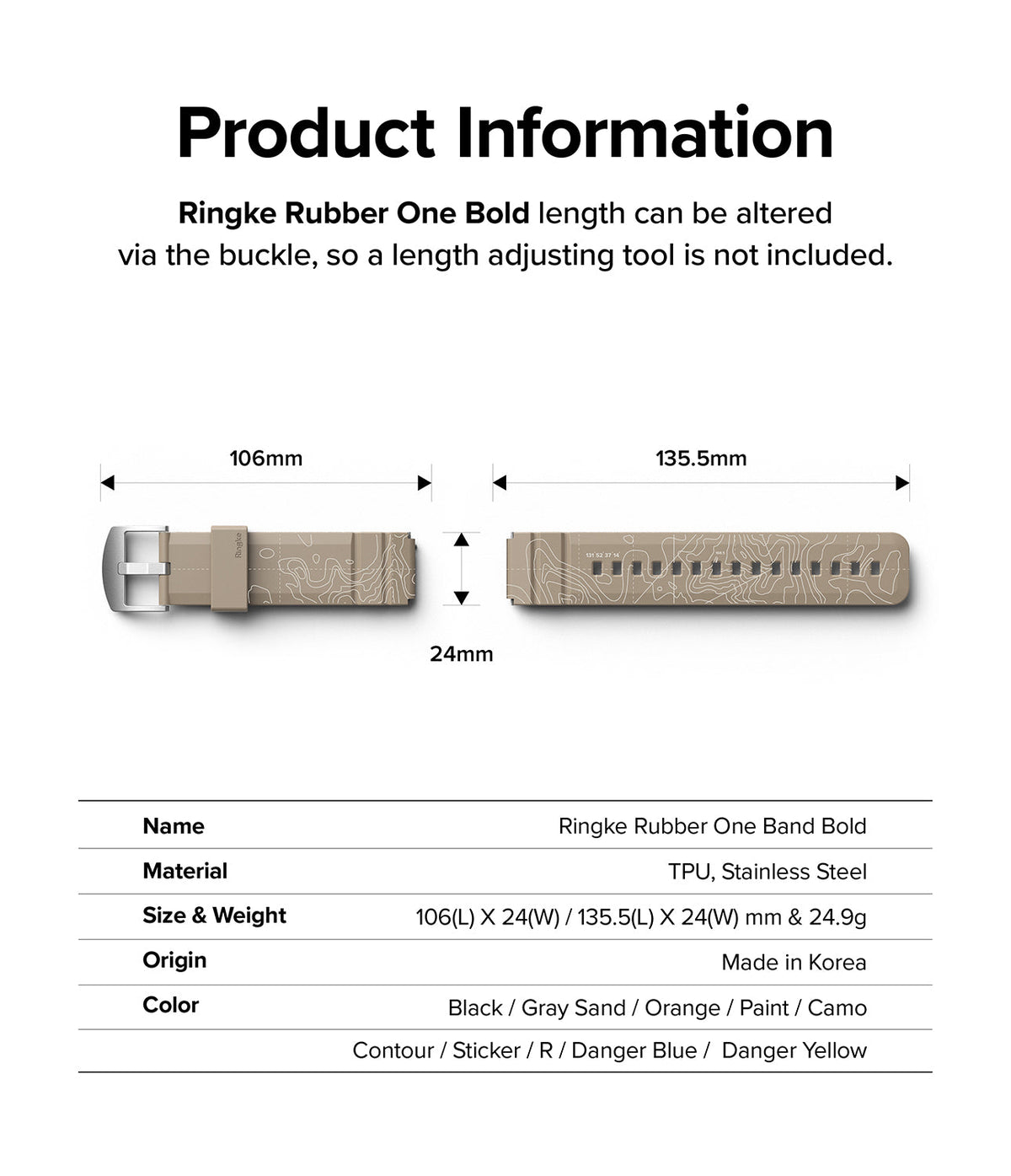 Watch Lug 20mm | Rubber One Bold Band - Design - Technical diagram showing dimensions of a tan topographic watch strap.