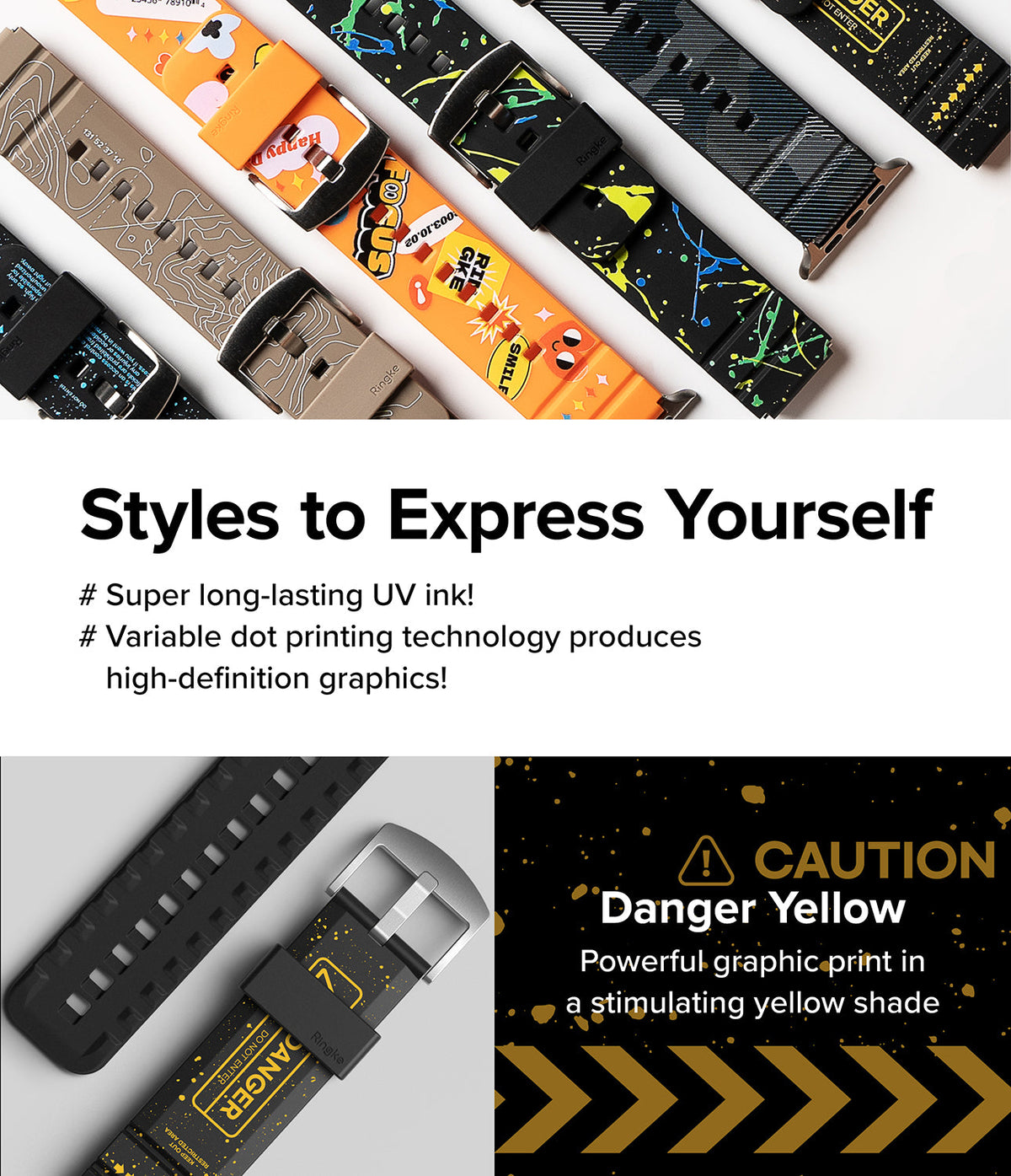 Watch Lug 20mm | Rubber One Bold Band - Design - Assorted patterned watch bands with high-definition UV-printed graphics.