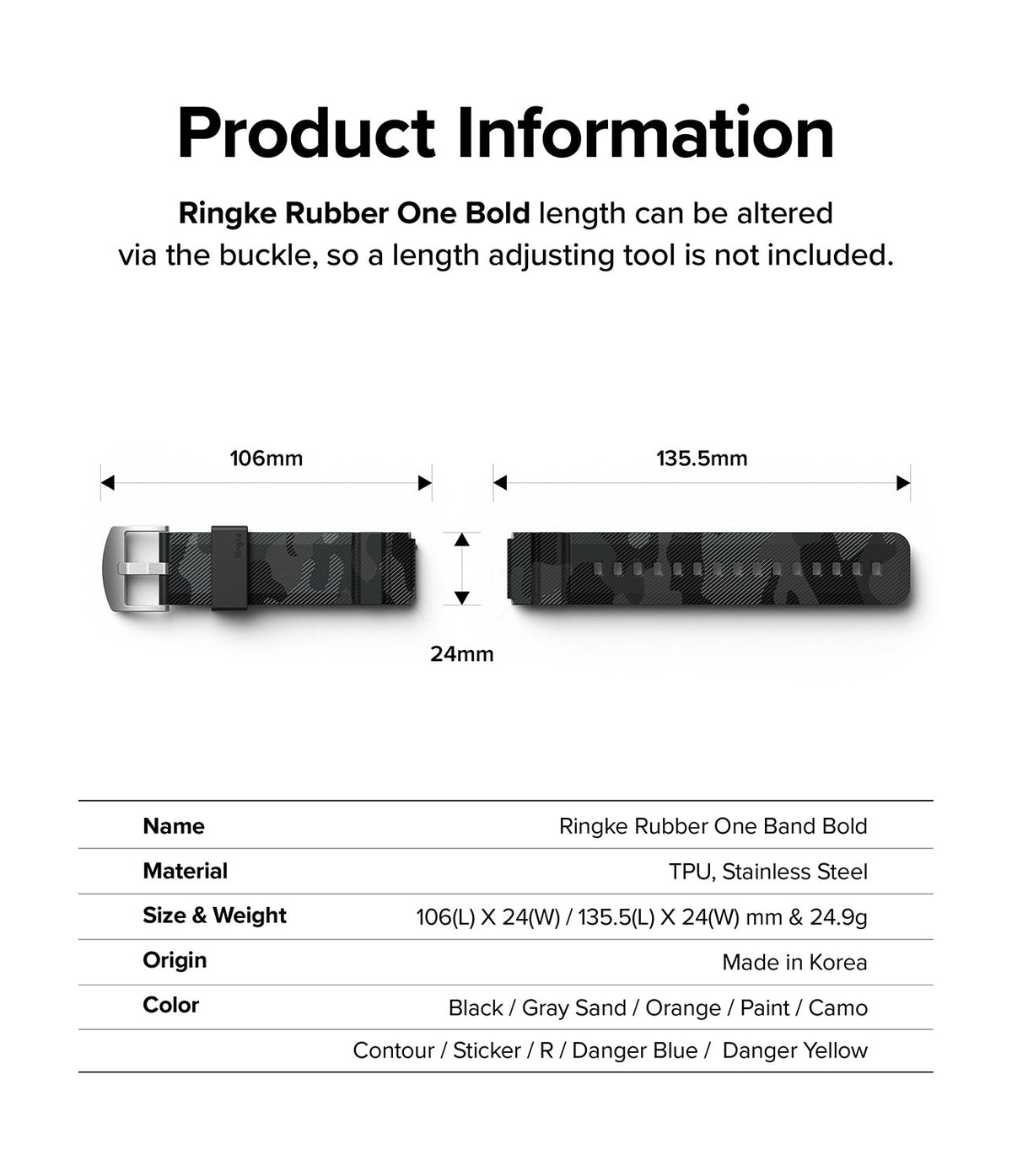 Watch Lug 20mm | Rubber One Bold Band - Design - Technical diagram showing dimensions of a camo watch strap with specs.