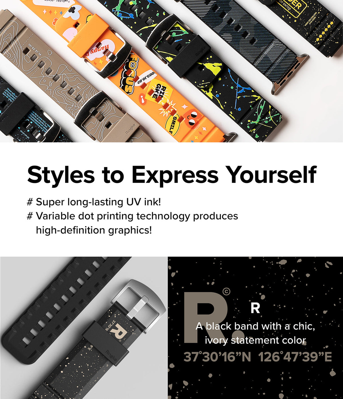 Watch Lug 20mm | Rubber One Bold Band - Design - Assorted patterned watch bands with high-definition UV ink graphics.