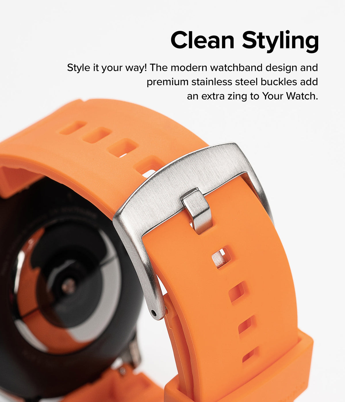 Watch Lug 20mm | Rubber One Bold Band - Bright orange rubber watch strap with a brushed stainless steel buckle.