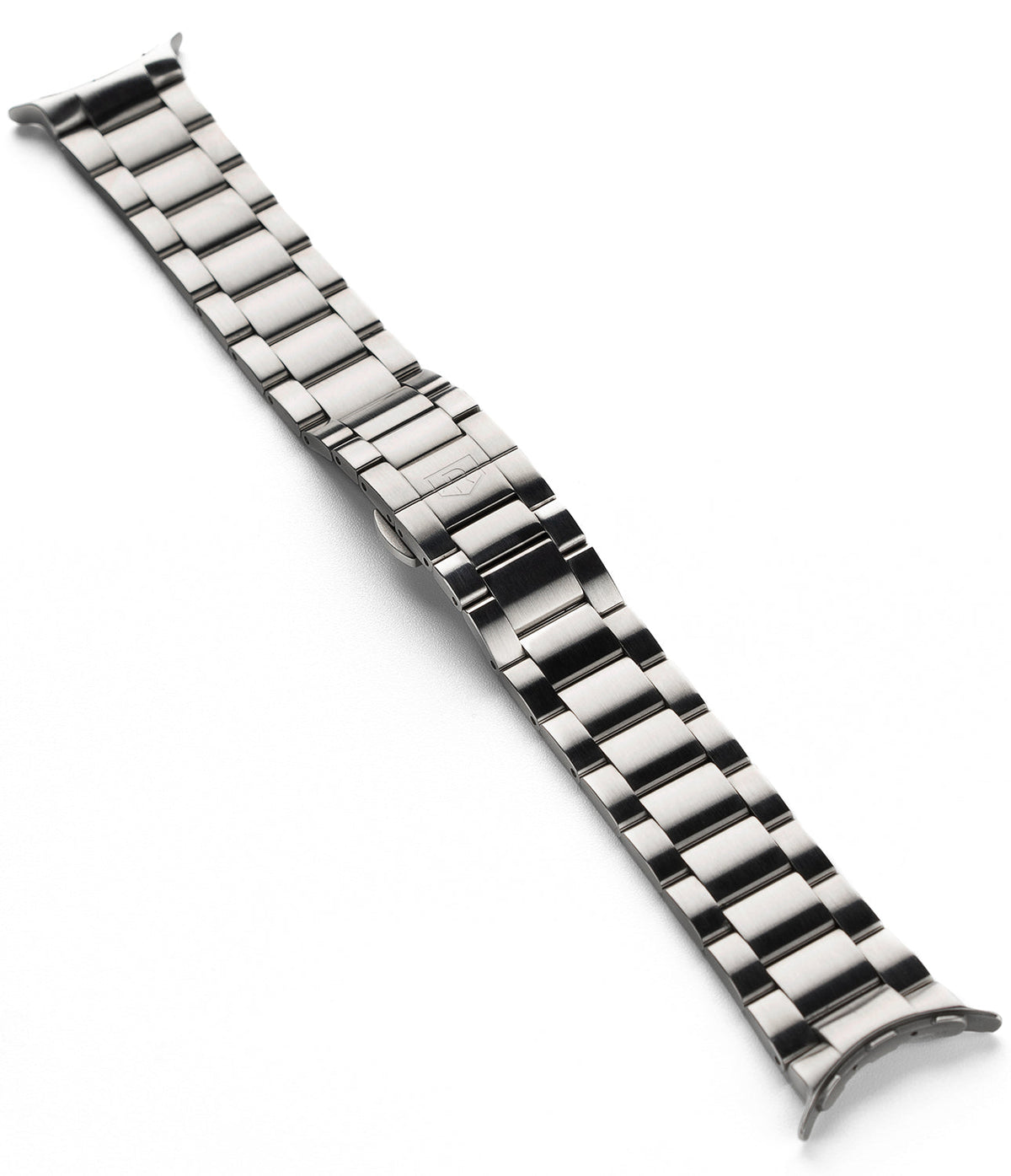 Google Pixel Watch | Metal One Band - Brushed silver stainless steel link watch band with a secure folding clasp.