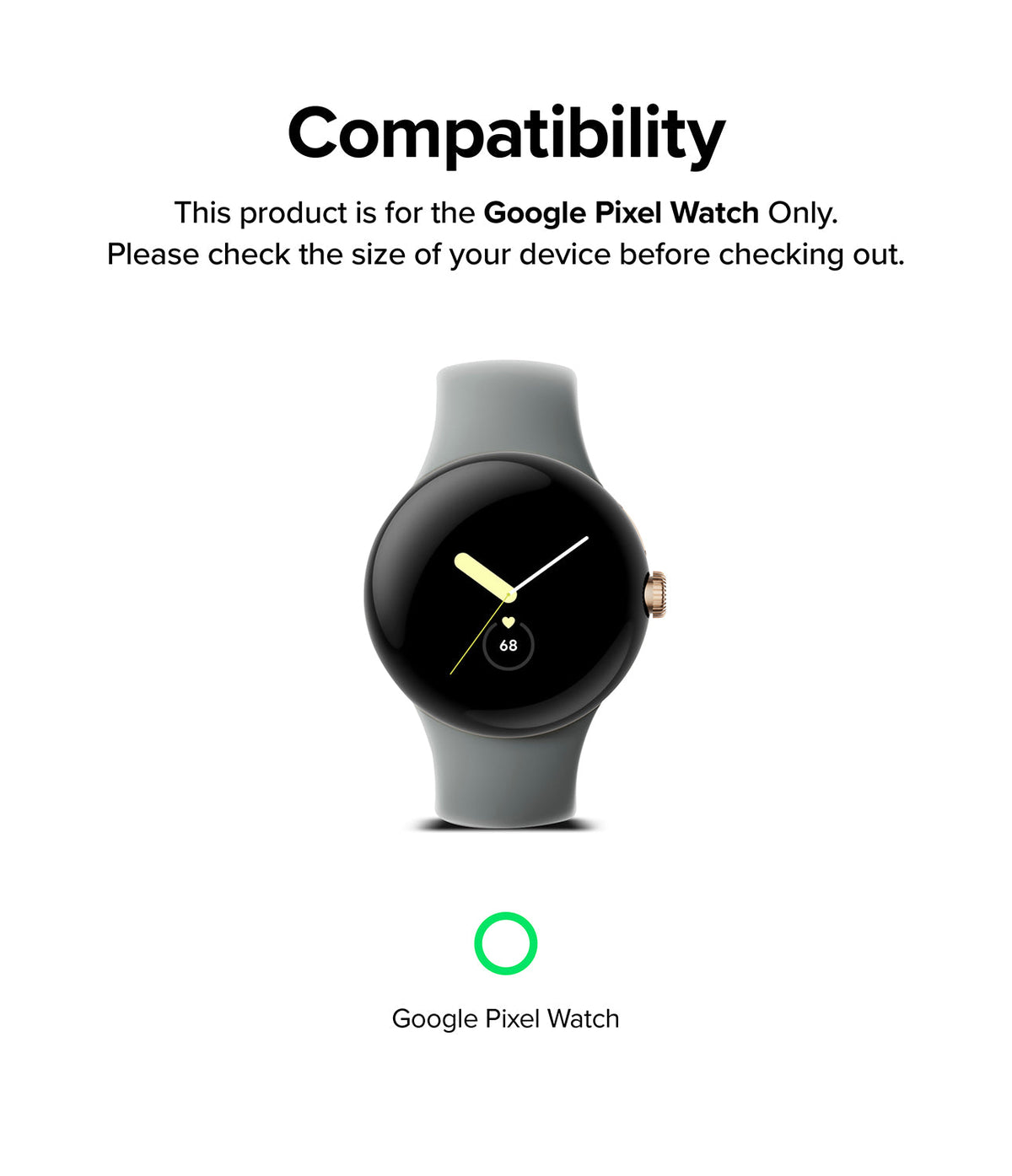 Google Pixel Watch | Metal One Band - Compatibility notice for Google Pixel Watch with a grey smartwatch illustration.