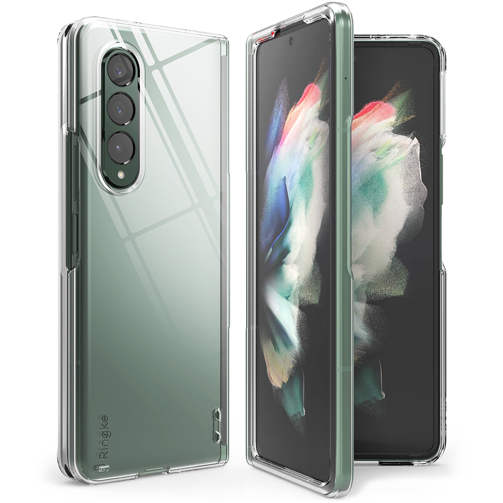 Galaxy Z Fold 3 Case | Slim - Clear protective case shown from back and front angles on a Galaxy Z Fold 3 smartphone.