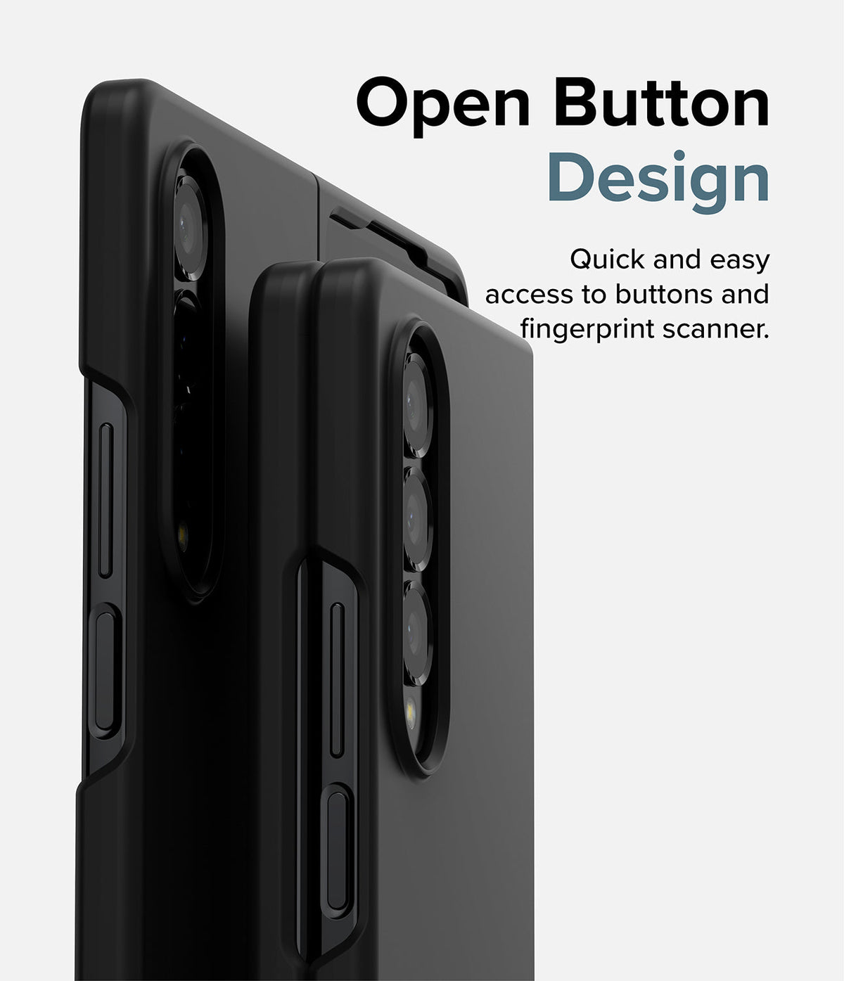 Galaxy Z Fold 4 Case | Slim - Close-up of black phone case showing open button cutouts for easy access to side controls.