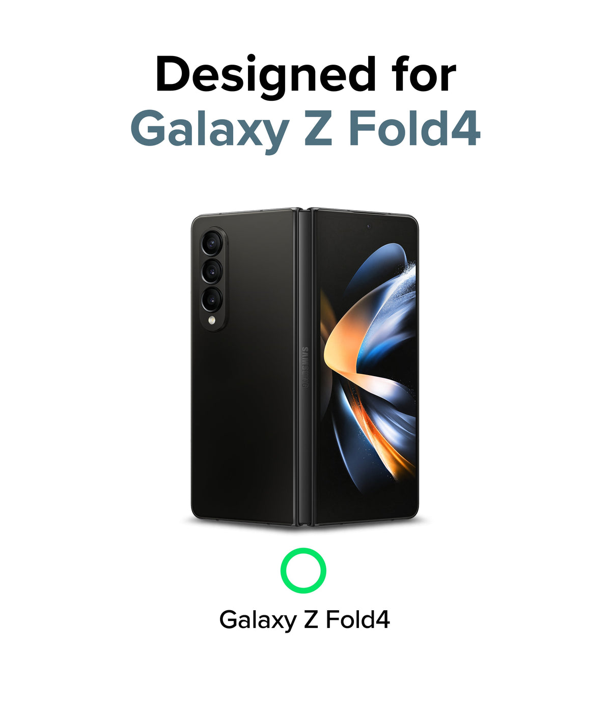 Galaxy Z Fold 4 Case | Slim - Black Galaxy Z Fold 4 smartphone shown from the back and front with text confirming compatibility.