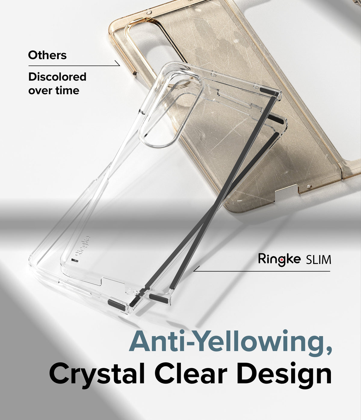Galaxy Z Fold 4 Case | Slim - Comparison of a yellowed generic case versus a clear Ringke Slim case.