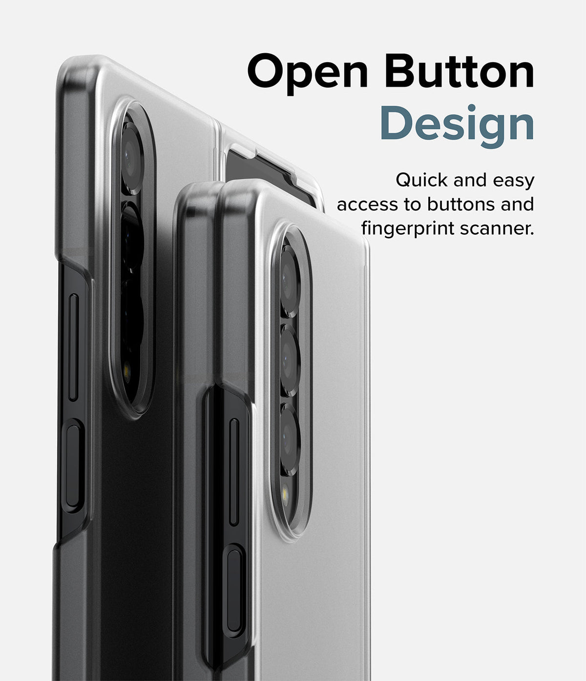 Galaxy Z Fold 4 Case | Slim - Close-up of phone case showing open button cutouts for easy access to side buttons and scanner.