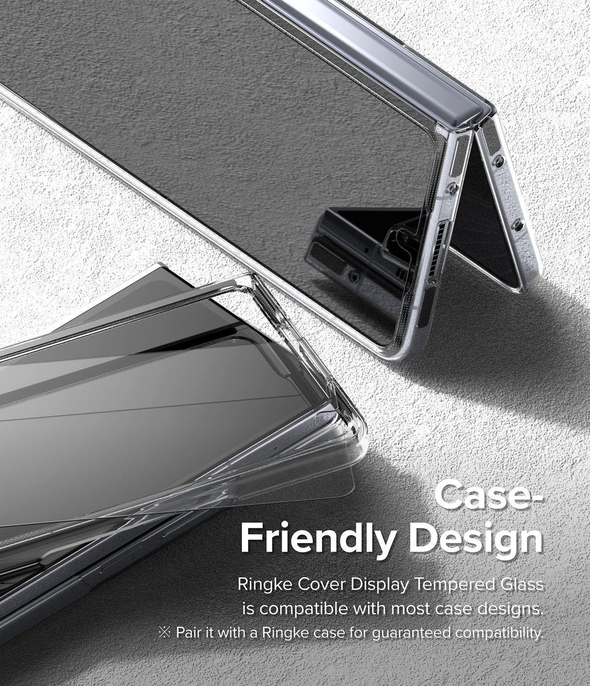 Galaxy Z Fold 5 Screen Protector | Cover Display Glass - Galaxy Z Fold 5 Screen Protector - Tempered glass screen protector being applied to a Galaxy Z Fold 5 cover display.