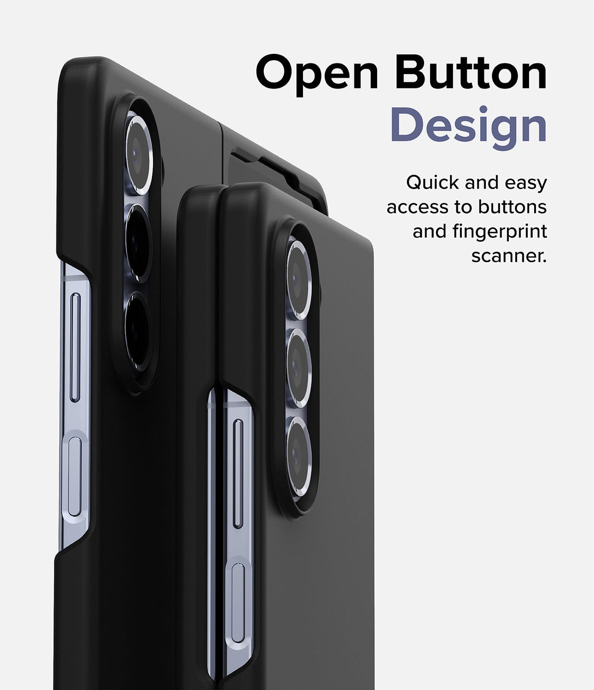 Galaxy Z Fold 5 Case | Slim - Black phone case showing open button cutouts for easy access to side buttons and scanner.
