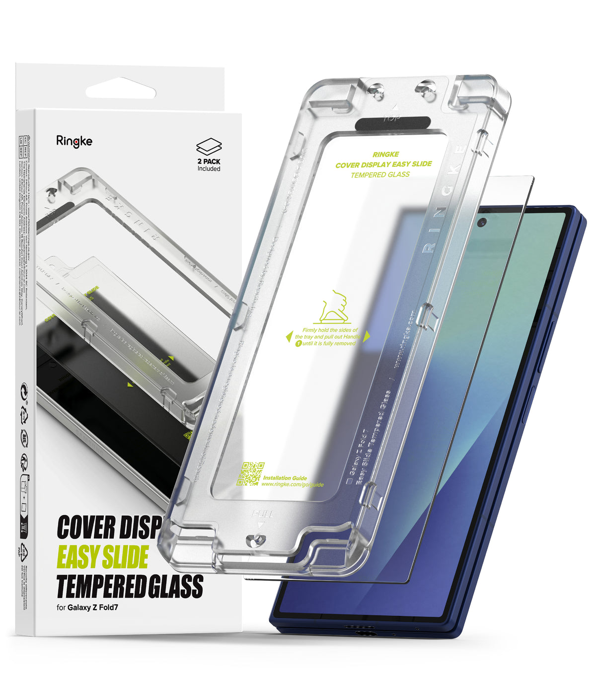 Galaxy Z Fold 7 Screen Protector | Cover Display Easy Slide Tempered Glass (2 Pack) - Ringke tempered glass installation tray and screen protector for Galaxy Z Fold 7.