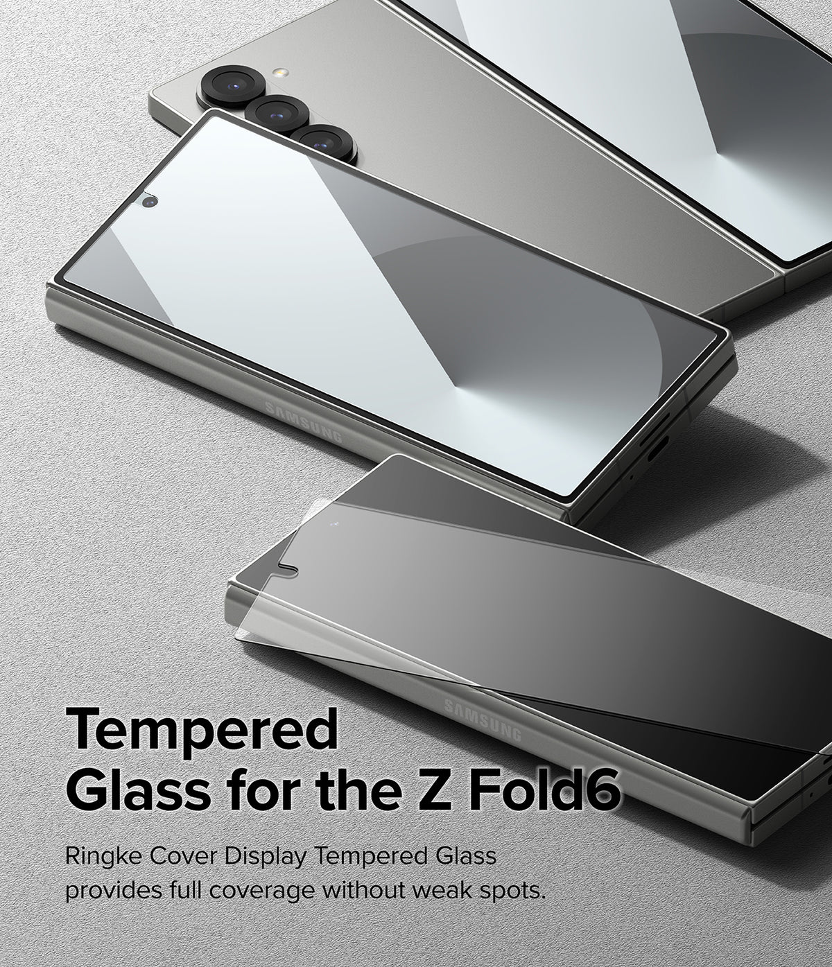 Galaxy Z Fold 6 Screen Protector | Cover Display Glass (2 Pack) - Galaxy Z Fold 6 Screen Protector - Two Galaxy Z Fold 6 phones with a clear tempered glass screen protector being applied.