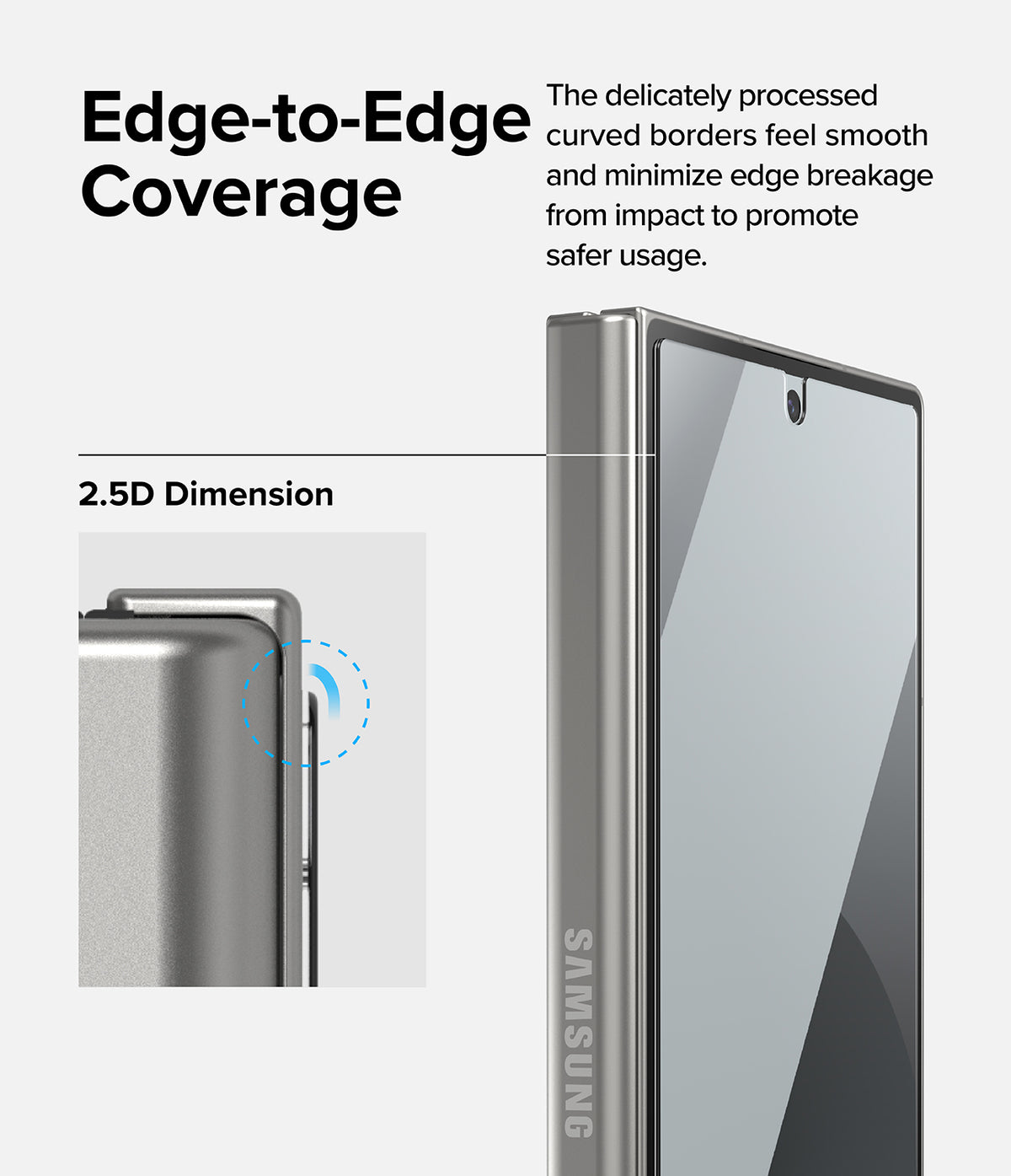 Galaxy Z Fold 6 Screen Protector | Cover Display Glass (2 Pack) - Galaxy Z Fold 6 Screen Protector - Close-up of phone showing 2.5D curved glass edges for full-screen protection.