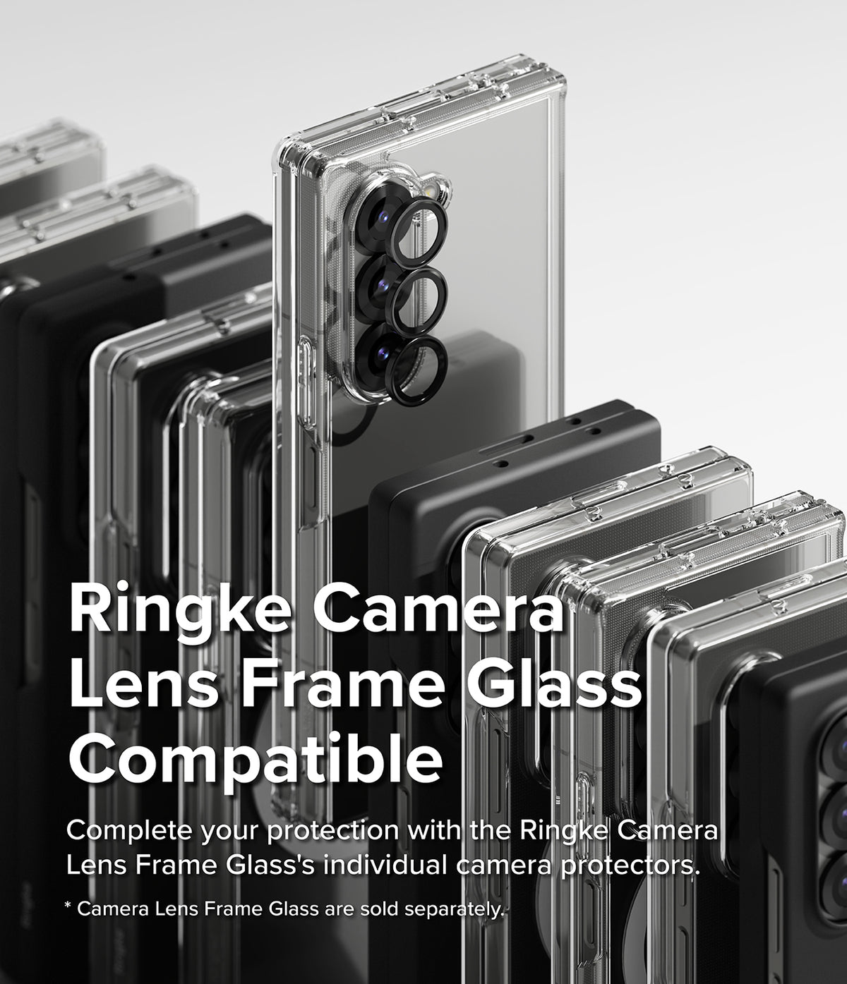Galaxy Z Fold 6 | Camera Lens Frame Glass (2 Pack) - Black individual lens protectors installed on a clear phone case.