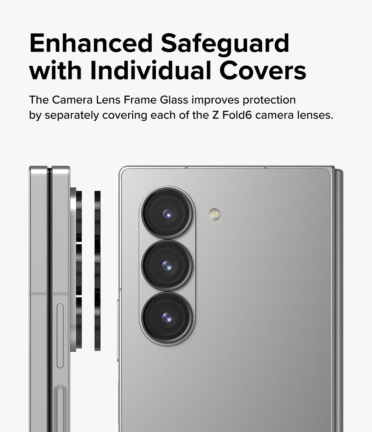 Galaxy Z Fold 6 | Camera Lens Frame Glass (2 Pack) - Individual lens covers aligning with the Z Fold 6 camera array.