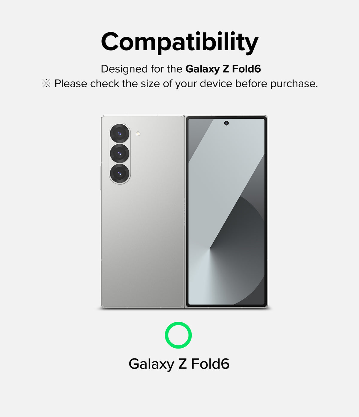 Galaxy Z Fold 6 Screen Protector | Dual Easy Film (2 Pack) - Galaxy Z Fold 6 Screen Protector - Compatibility graphic showing a silver Galaxy Z Fold 6 phone with a green checkmark.