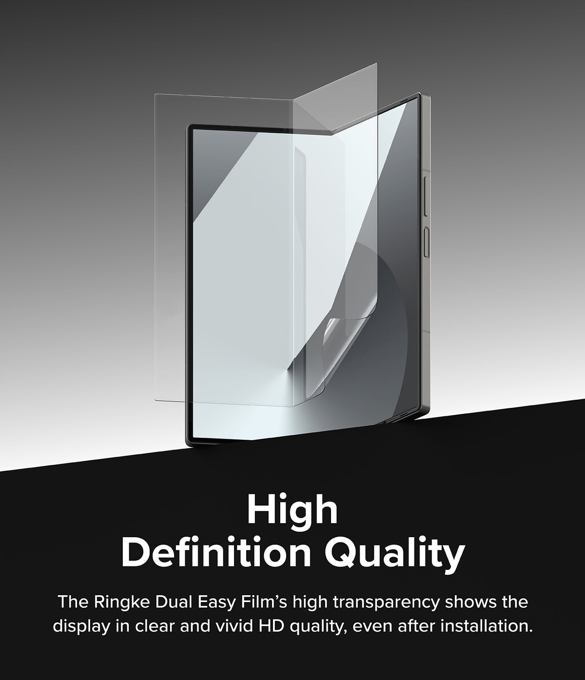 Galaxy Z Fold 6 Screen Protector | Dual Easy Film (2 Pack) - Galaxy Z Fold 6 Screen Protector - Transparent film being applied to a foldable smartphone screen for high clarity.