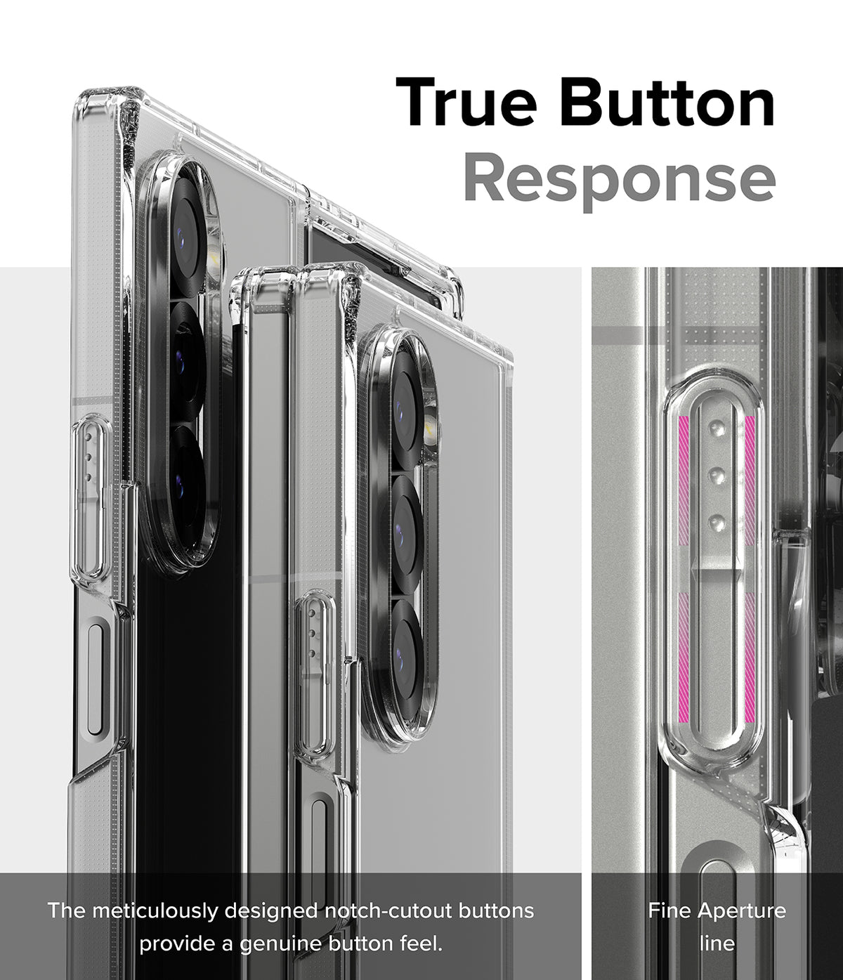 Galaxy Z Fold 6 Case | Fusion - Clear - Close-up of clear phone case buttons highlighting precise cutouts for tactile response.
