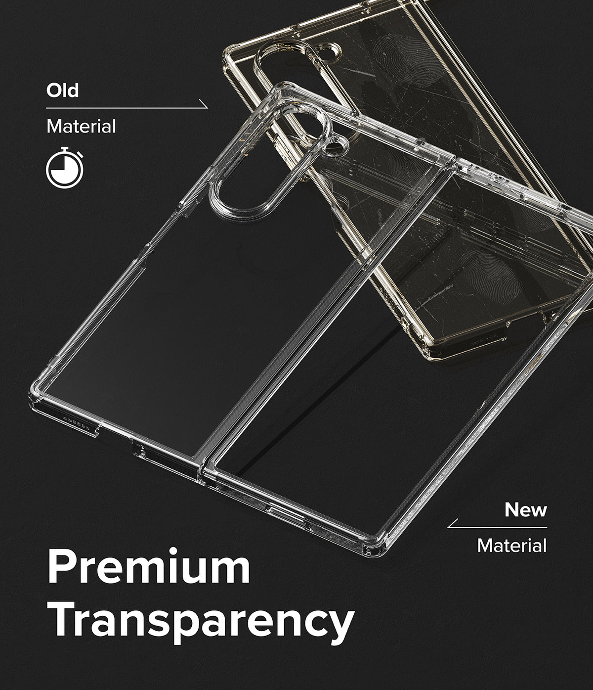 Galaxy Z Fold 6 Case | Fusion - Clear - Comparison of a yellowed, scratched old phone case versus a clear, new one.