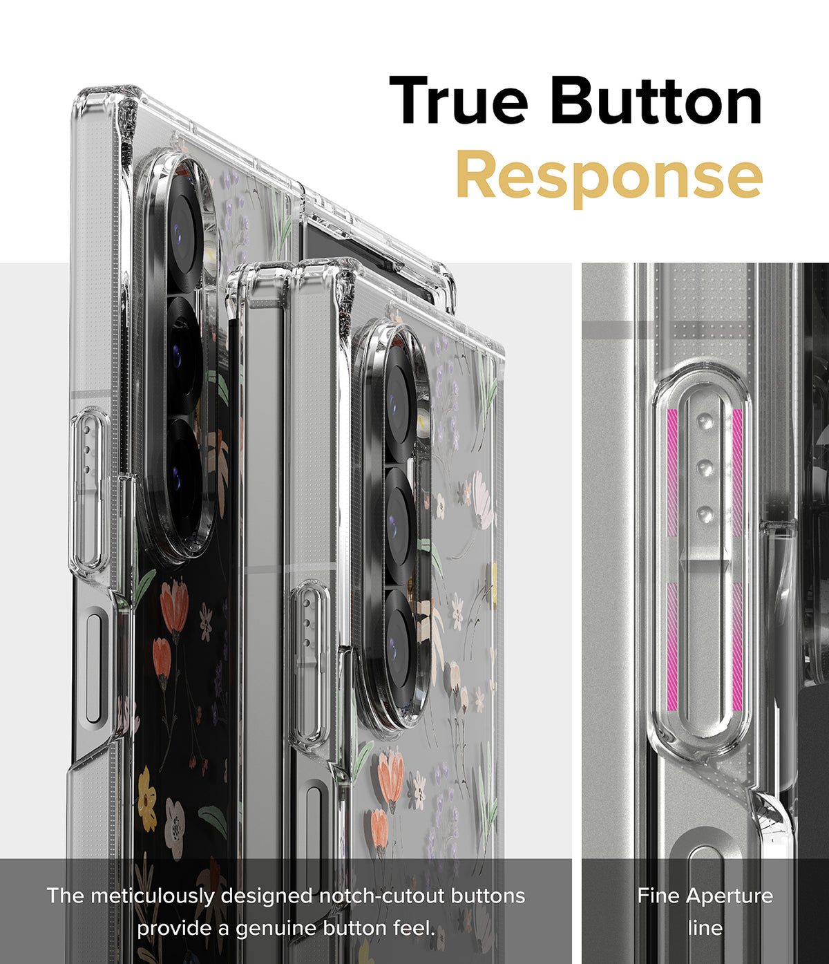 Galaxy Z Fold 6 case | Fusion Design - Clear floral phone case highlighting precise button cutouts for tactile response.