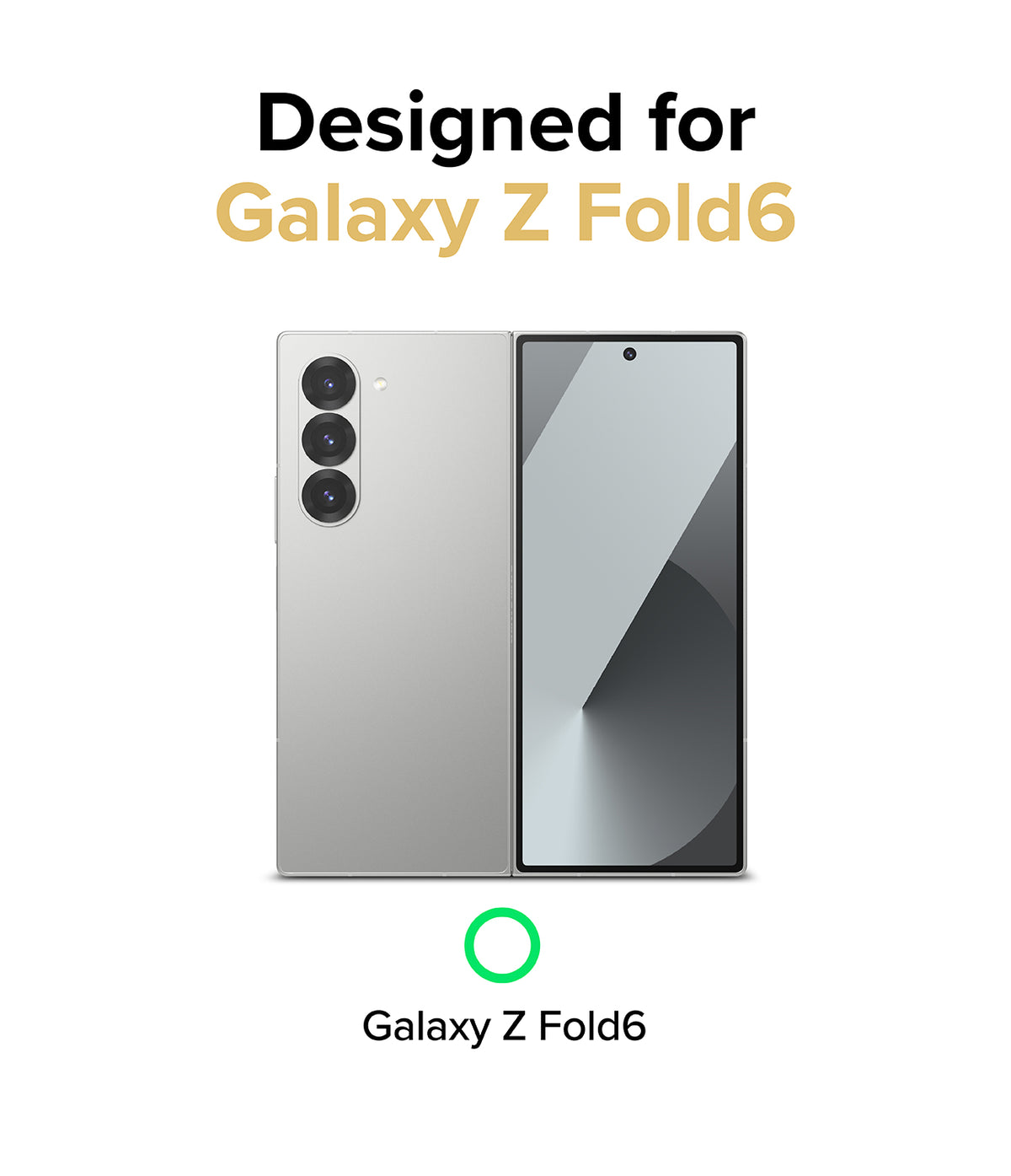 Galaxy Z Fold 6 case | Fusion Design - Silver Galaxy Z Fold6 shown from back and front with text confirming device compatibility.