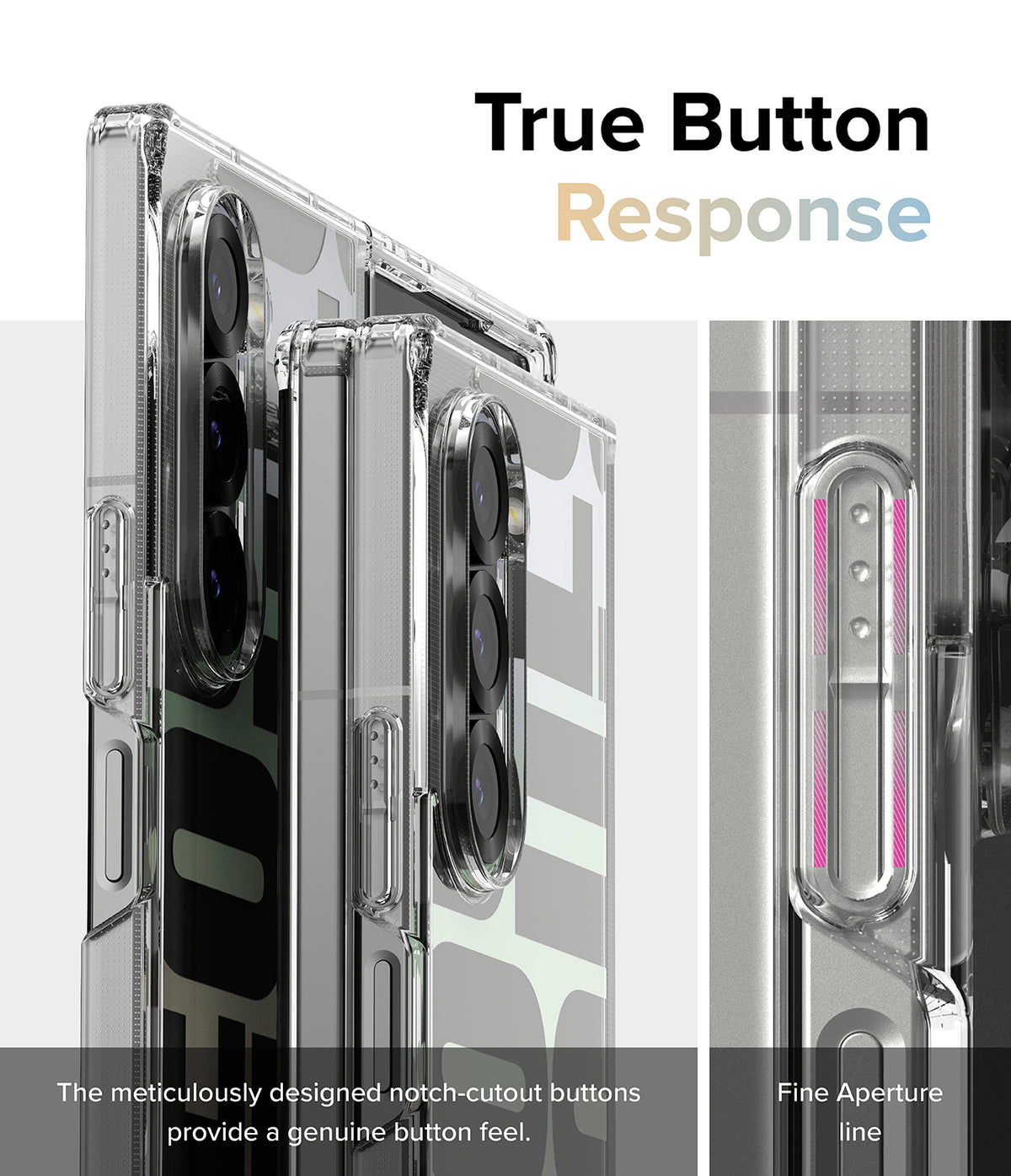 Galaxy Z Fold 6 case | Fusion Design - Clear phone case showing precise button cutouts and tactile button response.