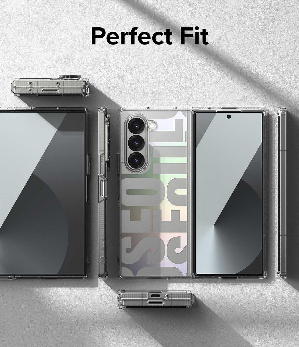 Galaxy Z Fold 6 case | Fusion Design - Clear phone case on a Galaxy Z Fold 6 showing front, back, and side views.